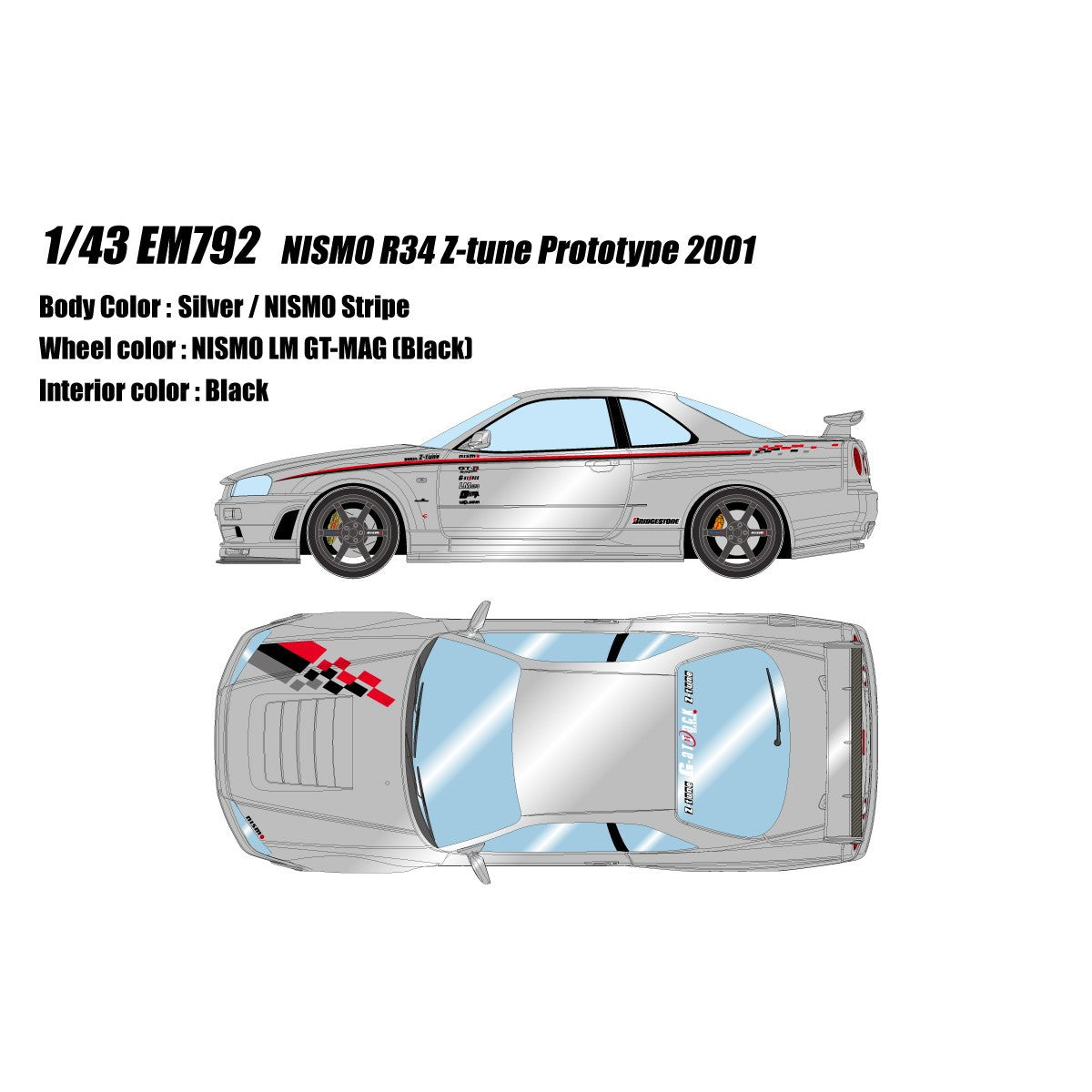【予約安心出荷】[MDL] 1/43 ニスモ R34 Z-tune プロトタイプ 2001 シルバー/ニスモストライプ 完成品 ミニカー(EM792) EIDOLON(アイドロン)(2026年7月)