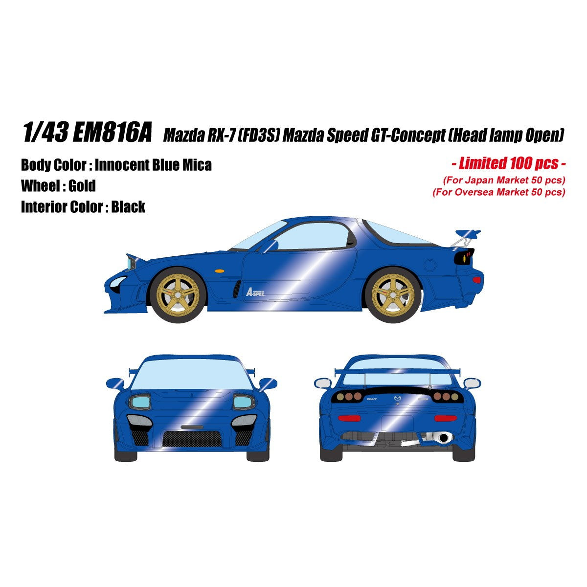 【予約安心出荷】[MDL] 1/43 Mazda RX-7 (FD3S) Mazda Speed GT-Concept Head lamp open(イノセントブルーマイカ) 完成品 ミニカー(EM816A) EIDOLON(アイドロン)(2026年7月)