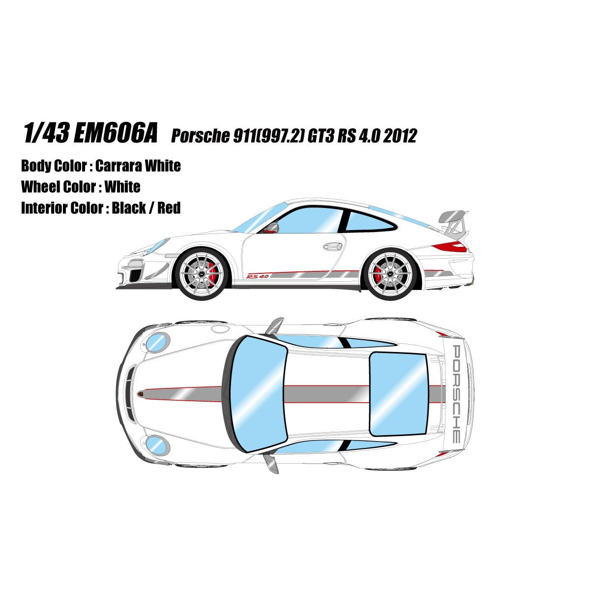【予約安心出荷】[MDL] 1/43 Porsche(ポルシェ) 911(997.2) GT3 RS4.0 2012(キャララホワイト) 完成品 ミニカー(EM606A) EIDOLON(アイドロン)(2026年7月)