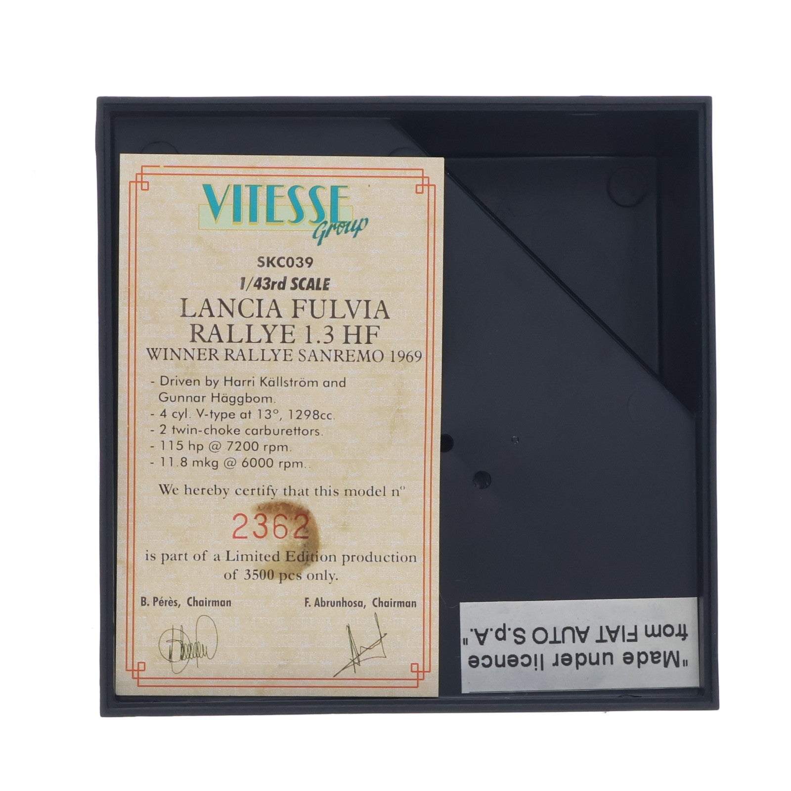 【中古即納】[MDL] 1/43 LANCIA FULVIA RALLYE 1.3 HF H.KALLSTROM/G.HAGGBON WINNER RALLYE SANREMO 1969 完成品 ミニカー(SKC039) VITESSE(ビテス)(19991231)