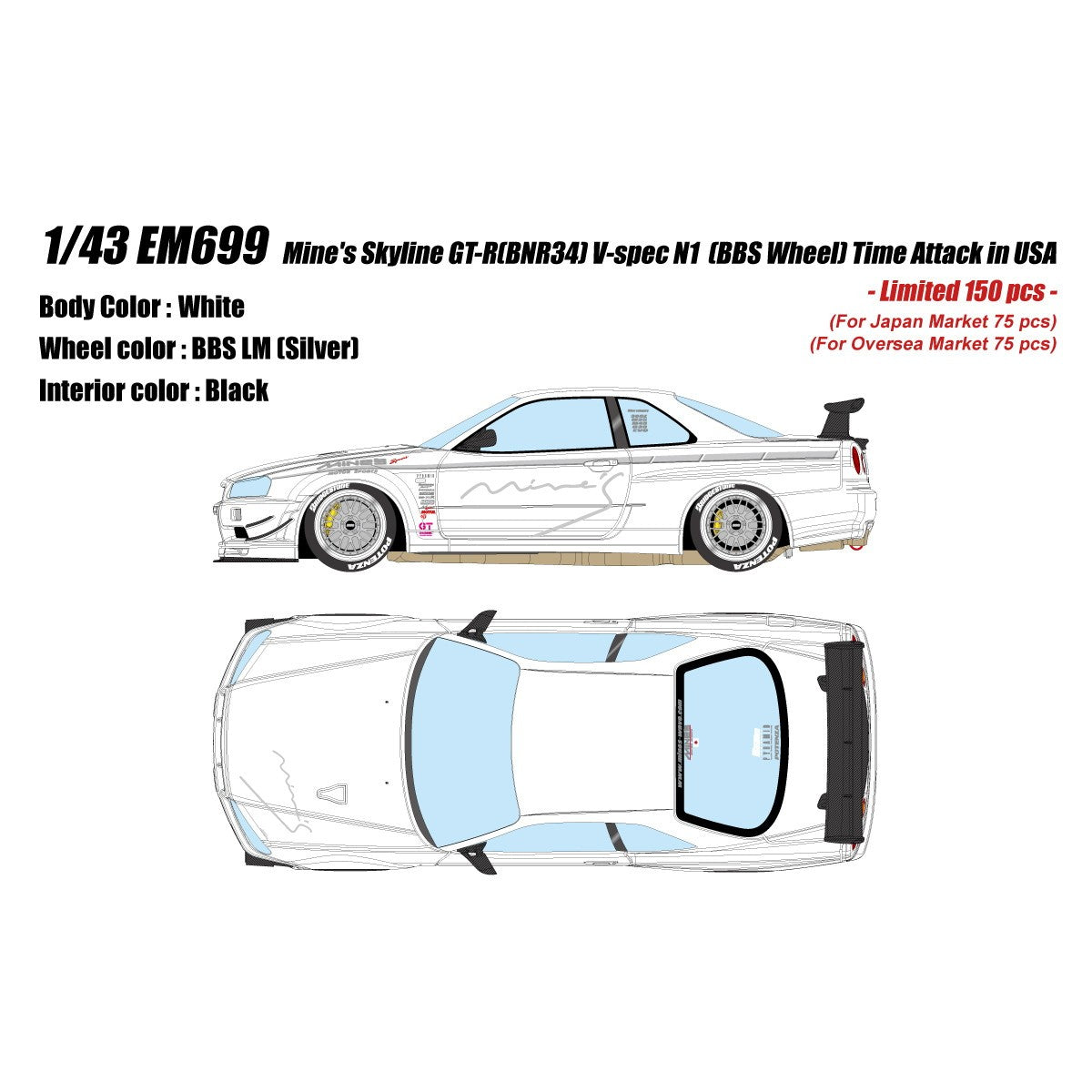 【予約安心出荷】[MDL] 1/43 マインズ スカイライン GT-R(BNR34) V-spec N1(BBSホイール) Time Attack in USA 完成品 ミニカー(EM699) EIDOLON(アイドロン)(2026年7月)