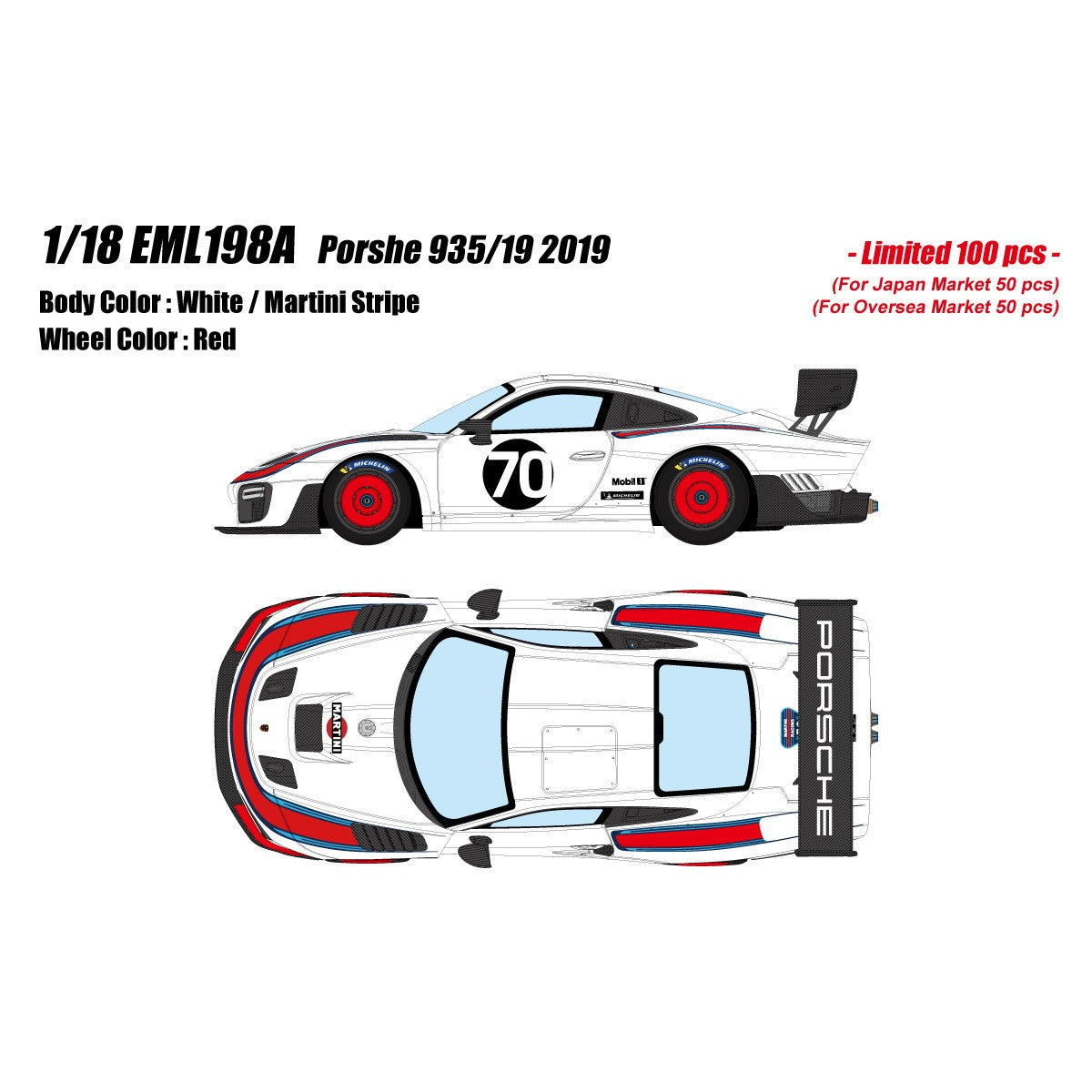 【予約安心出荷】[MDL] 1/18 Porsche(ポルシェ) 935/19 2019 ホワイト/マルティニストライプ 完成品 ミニカー(EML198A) EIDOLON(アイドロン)(2026年7月)