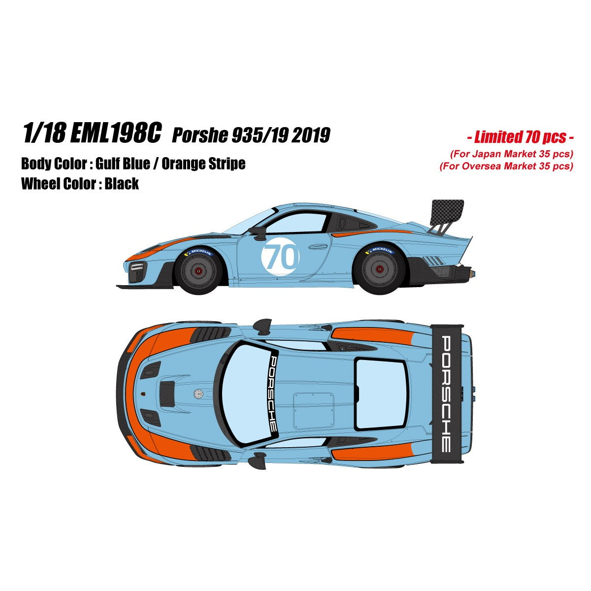 【予約安心出荷】[MDL] 1/18 Porsche(ポルシェ) 935/19 2019 ガルフブルー/オレンジストライプ 完成品 ミニカー(EML198C) EIDOLON(アイドロン)(2026年7月)