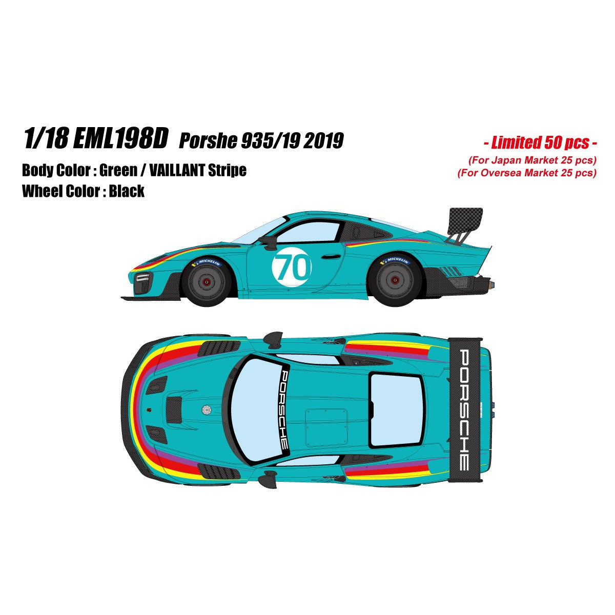 【予約安心出荷】[MDL] 1/18 Porsche(ポルシェ) 935/19 2019 グリーン/ヴァイラントストライプ 完成品 ミニカー(EML198D) EIDOLON(アイドロン)(2026年7月)