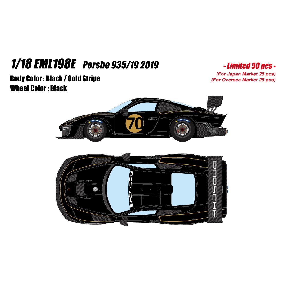 【予約安心出荷】[MDL] 1/18 Porsche(ポルシェ) 935/19 2019 ブラック/ゴールドストライプ 完成品 ミニカー(EML198E) EIDOLON(アイドロン)(2026年7月)