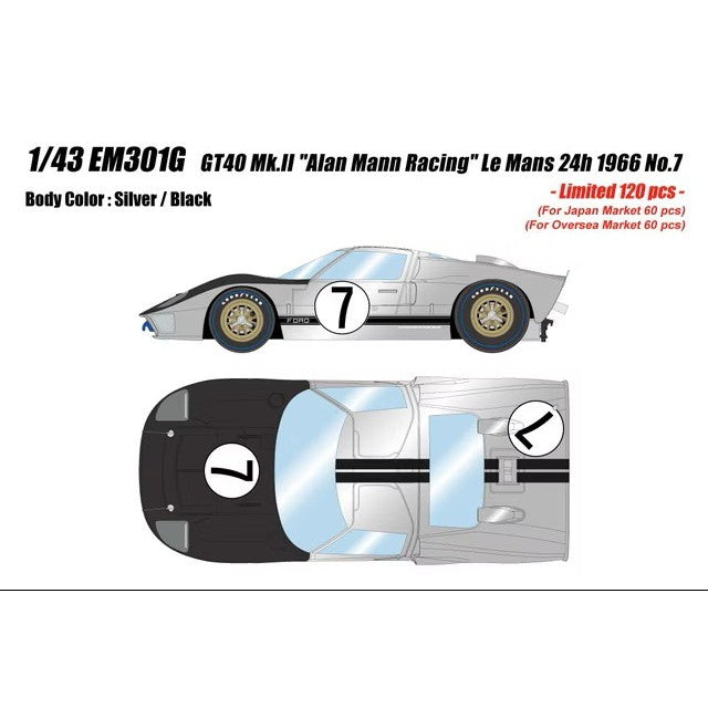 【予約安心出荷】[MDL] 1/43 GT40 Mk.II 『Alan Mann Racing』 Le Mans 24h 1966 『アランマンレーシングチーム』 No.7 シルバー/ブラック 完成品 ミニカー(EM301G) EIDOLON(アイドロン)(2026年8月)