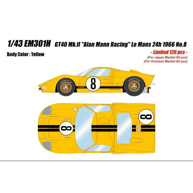 【予約安心出荷】[MDL] 1/43 GT40 Mk.II 『Alan Mann Racing』 Le Mans 24h 1966 『アランマンレーシングチーム』 No.8 イエロー 完成品 ミニカー(EM301H) EIDOLON(アイドロン)(2026年8月)