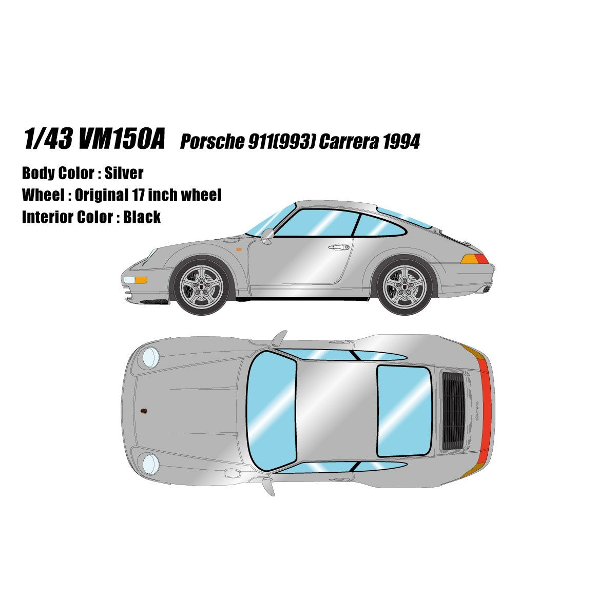 【予約安心出荷】[MDL] (再販) 1/43 Porsche(ポルシェ) 911(993) Carrera(カレラ) 1994 シルバー 完成品 ミニカー(VM150A) VISION(ヴィジョン)(2026年8月)