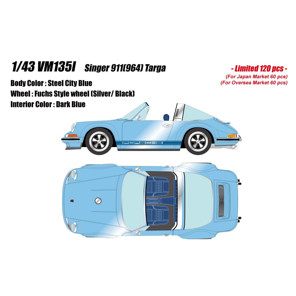 【予約安心出荷】[MDL] 1/43 Singer(シンガー) 911(964) Targa(タルガ) スチールシティブルー 完成品 ミニカー(VM135I) VISION(ヴィジョン)(2026年8月)