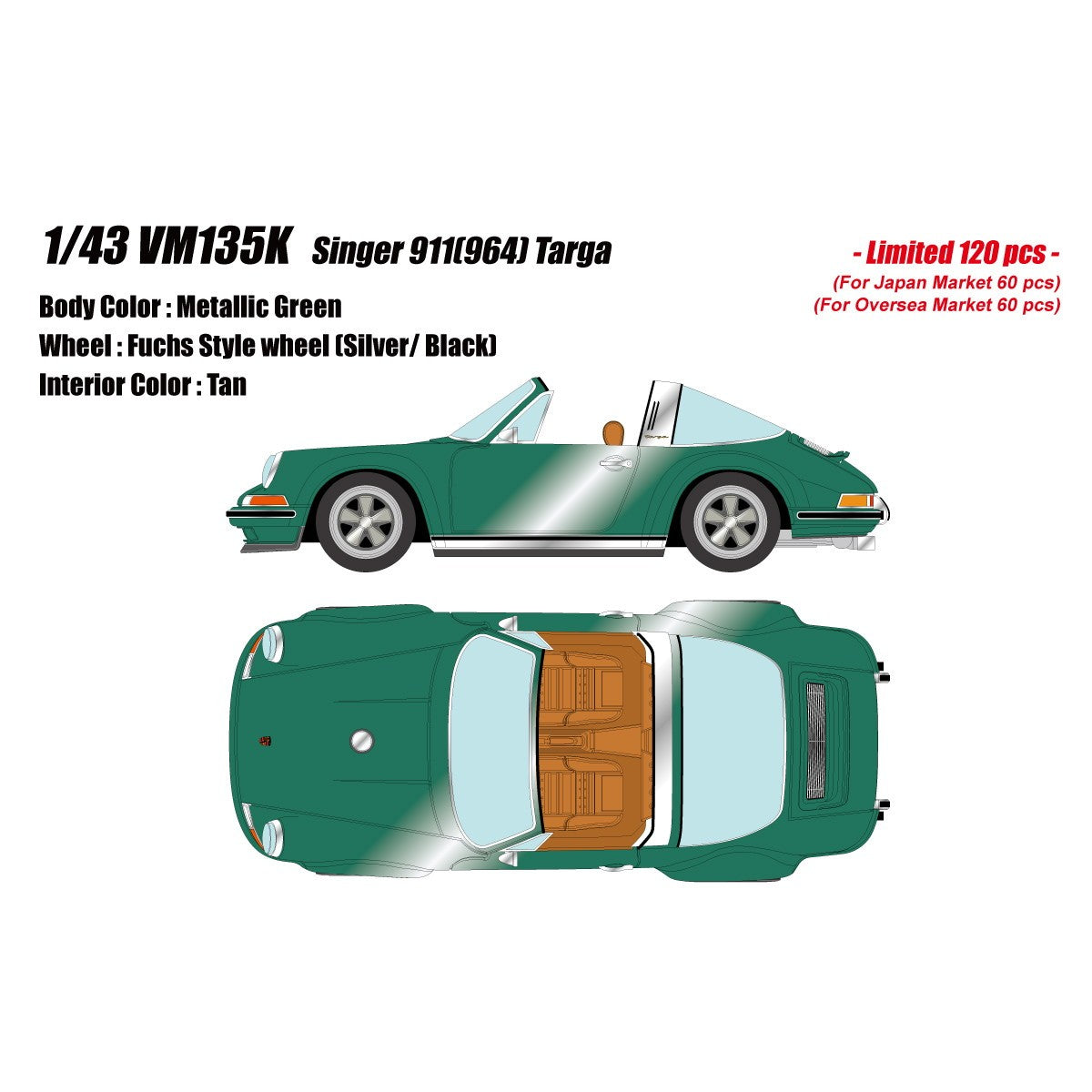 【予約安心出荷】[MDL] 1/43 Singer(シンガー) 911(964) Targa(タルガ) メタリックグリーン 完成品 ミニカー(VM135K) VISION(ヴィジョン)(2026年8月)