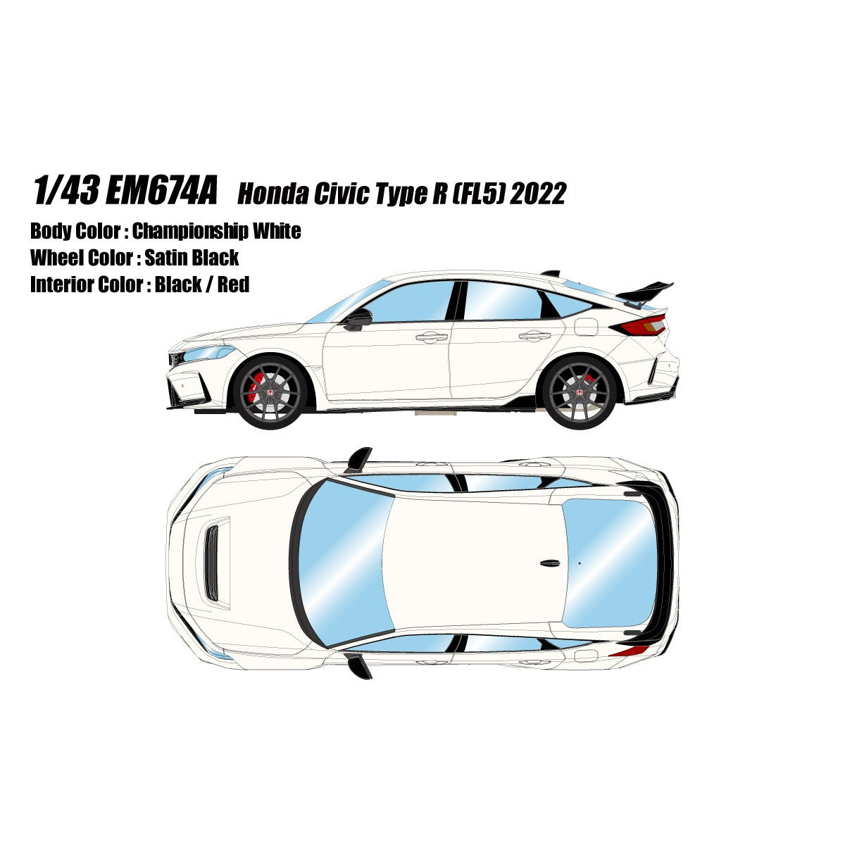 【予約安心出荷】[MDL] 1/43 Honda Civic Type R(FL5) 2022(チャンピオンシップホワイト) 完成品 ミニカー(EM674A) EIDOLON(アイドロン)(2026年9月)