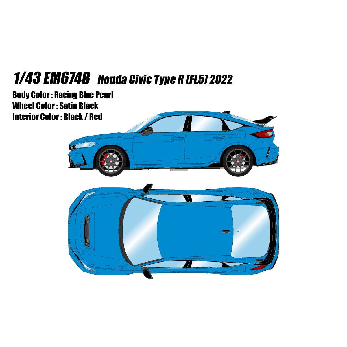 【予約安心出荷】[MDL] 1/43 Honda Civic Type R(FL5) 2022(レーシングブルーパール) 完成品 ミニカー(EM674B) EIDOLON(アイドロン)(2026年9月)