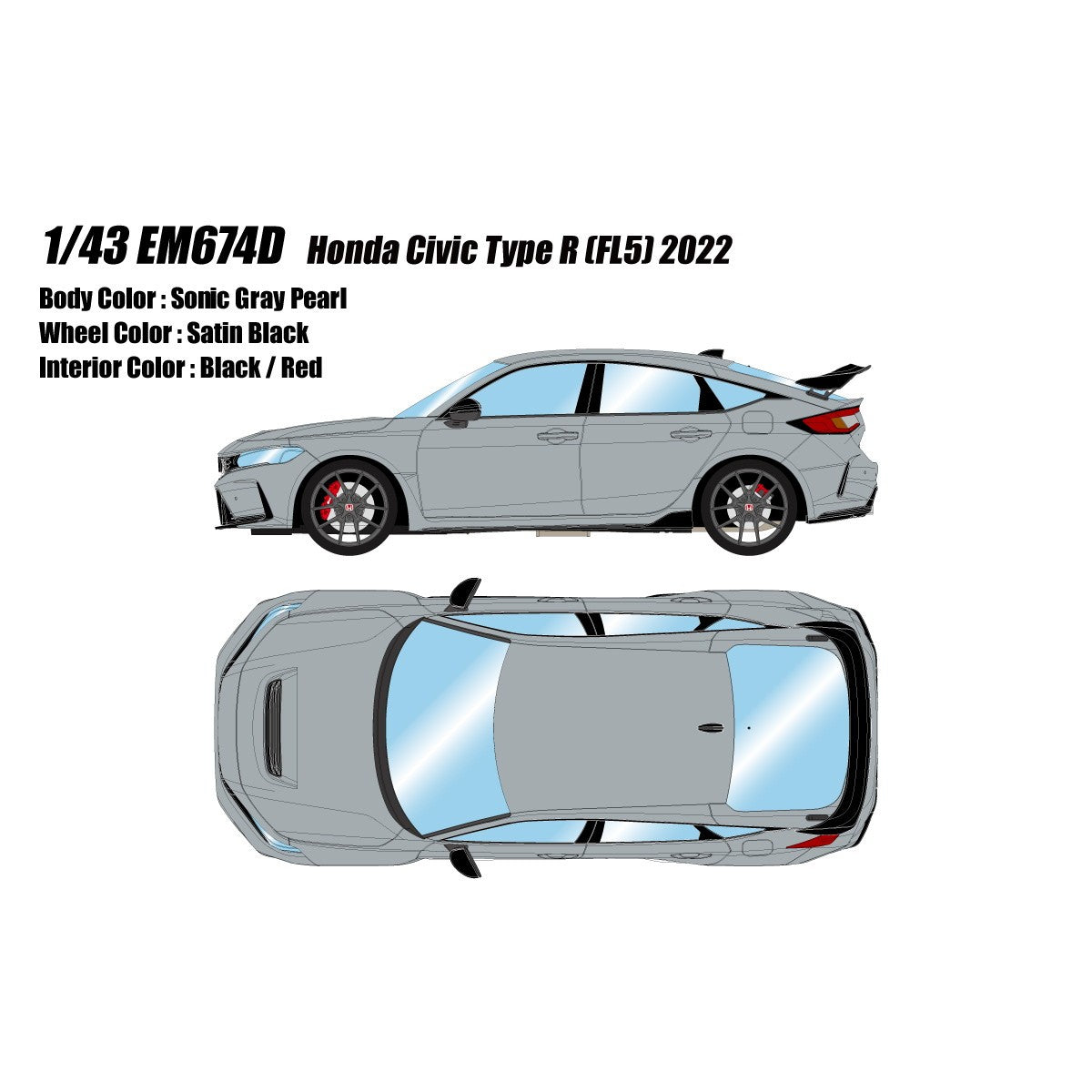 【予約安心出荷】[MDL] 1/43 Honda Civic Type R(FL5) 2022(ソニックグレーパール) 完成品 ミニカー(EM674D) EIDOLON(アイドロン)(2026年9月)