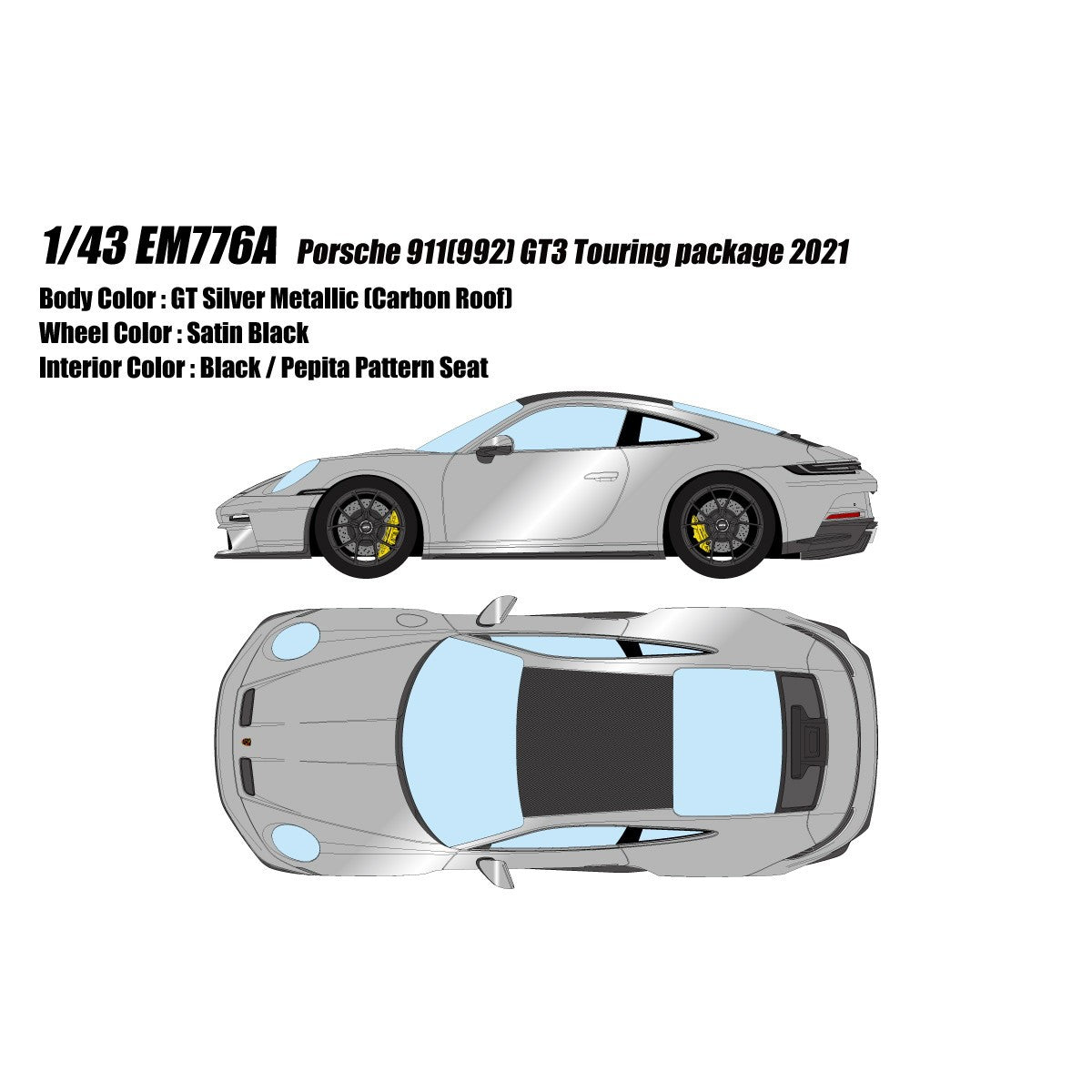【予約安心出荷】[MDL] 1/43 Porsche 911(992) GT3 Touring Package GTシルバー(カーボンルーフ) 完成品 ミニカー(EM776A) EIDOLON(アイドロン)(2026年9月)
