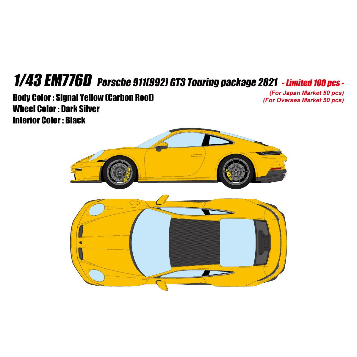 【予約安心出荷】[MDL] 1/43 Porsche 911(992) GT3 Touring Package シグナルイエロー(カーボンルーフ) 完成品 ミニカー(EM776D) EIDOLON(アイドロン)(2026年9月)