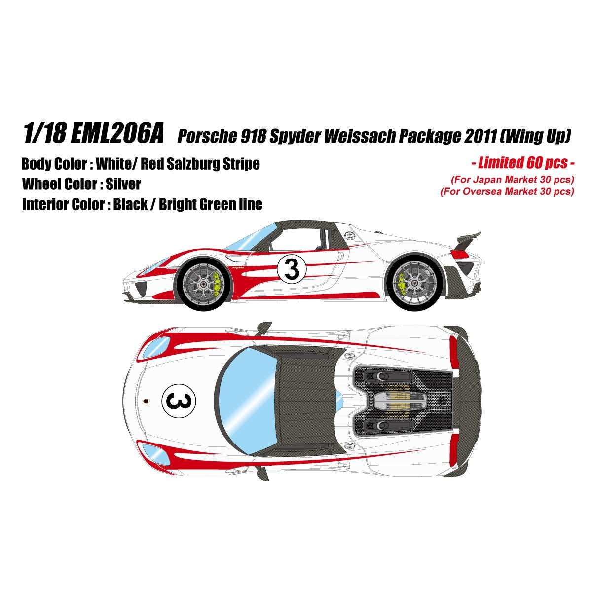 【予約安心出荷】[MDL] 1/18 Porsche 918 Spyder weissach package 2011(Wing Up)(ホワイト/レッドザルツブルグストライプ) 完成品 ミニカー(EML206A) EIDOLON(アイドロン)(2026年9月)