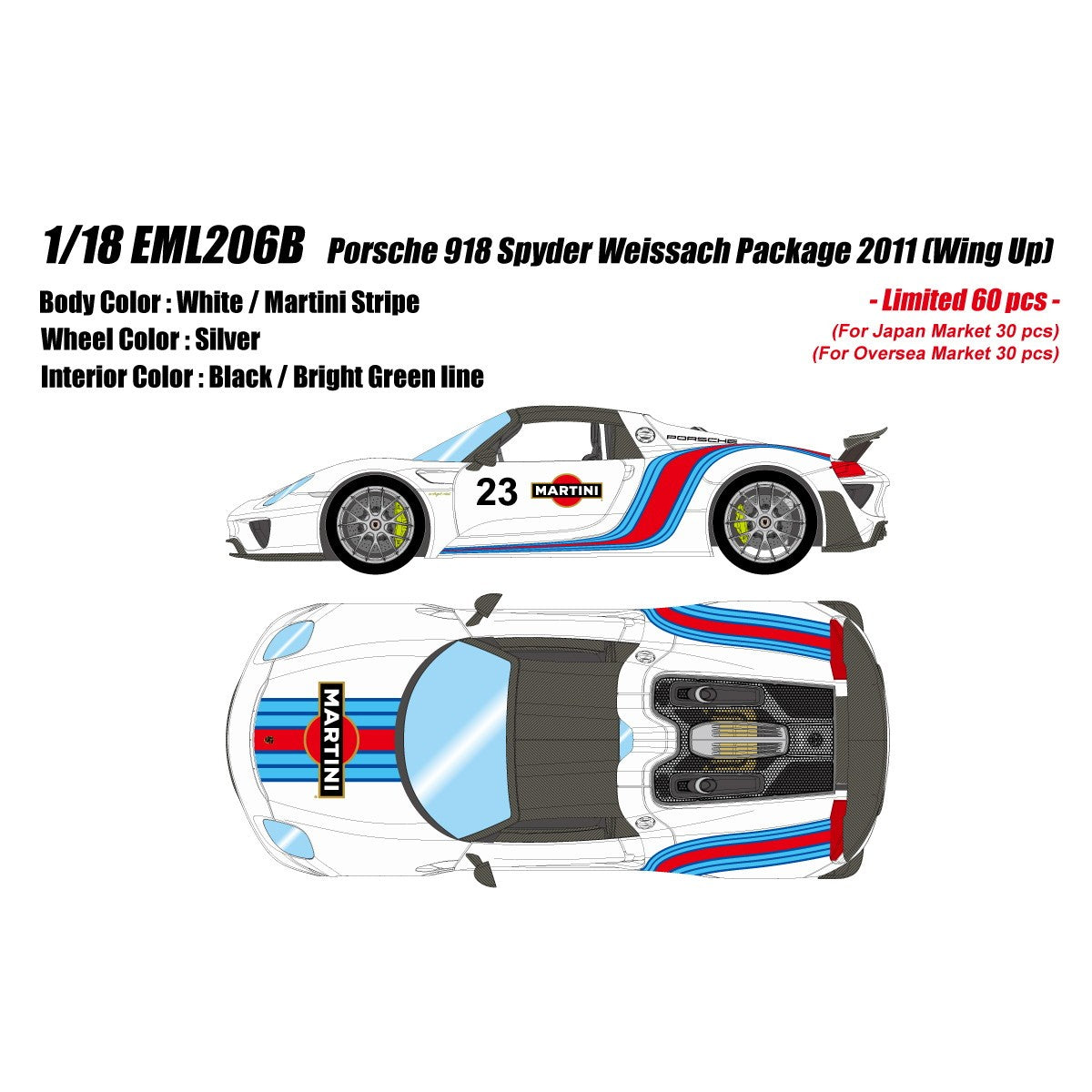 【予約安心出荷】[MDL] 1/18 Porsche 918 Spyder weissach package 2011(Wing Up)(ホワイト/マルティニストライプ) 完成品 ミニカー(EML206B) EIDOLON(アイドロン)(2026年9月)