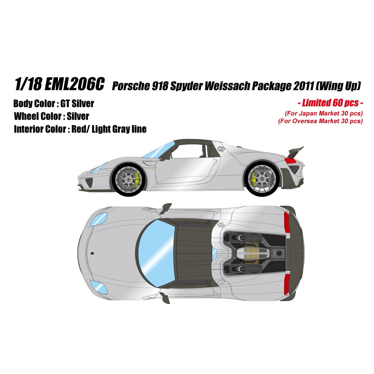 【予約安心出荷】[MDL] 1/18 Porsche 918 Spyder weissach package 2011(Wing Up)(GTシルバー) 完成品 ミニカー(EML206C) EIDOLON(アイドロン)(2026年9月)