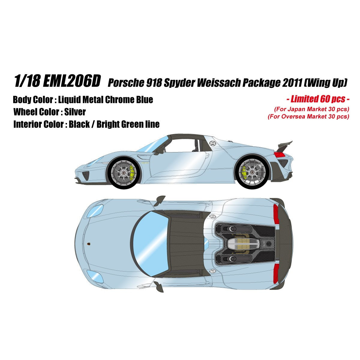 【予約安心出荷】[MDL] 1/18 Porsche 918 Spyder weissach package 2011(Wing Up)(リキッドメタルクロームブルー) 完成品 ミニカー(EML206D) EIDOLON(アイドロン)(2026年9月)