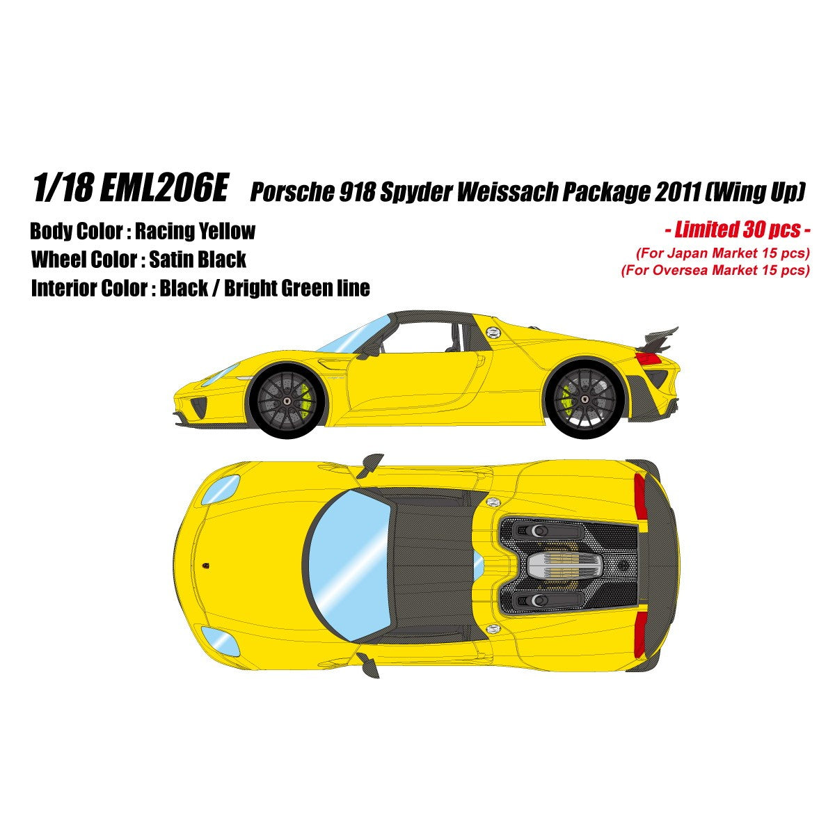 【予約安心出荷】[MDL] 1/18 Porsche 918 Spyder weissach package 2011(Wing Up)(レーシングイエロー) 完成品 ミニカー(EML206E) EIDOLON(アイドロン)(2026年9月)