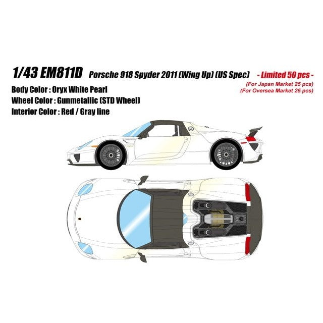 【予約安心出荷】[MDL] EIDOLON COLLECTION(アイドロンコレクション) 1/43 Porsche 918 Spyder(ポルシェ 918スパイダー) 2011 Rear Wing up オリックスホワイトパール (USスペック) 完成品 ミニカー(EM811D) EIDOLON(アイドロン)(2026年11月)