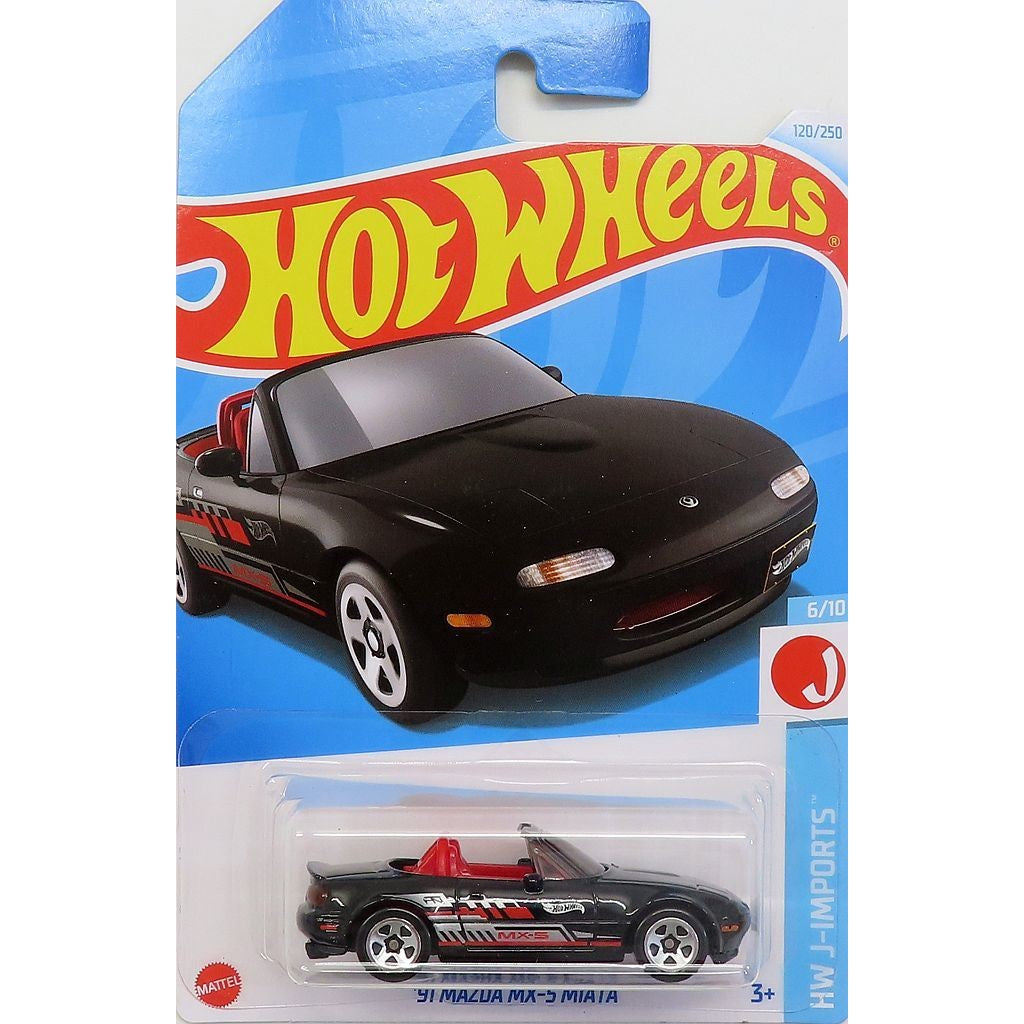 【中古即納】[MDL] Hot Wheels(ホットウィール) J-IMPORTS 1/64 91 MAZDA MX-5 MIATA(ブラック×シルバー×レッド) 完成品 ミニカー(HTC47) マテル(20220328)