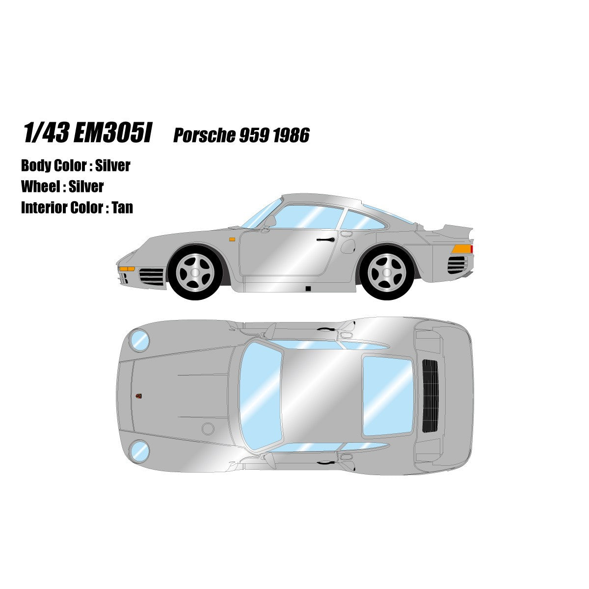 【予約安心出荷】[MDL] 1/43 Porsche(ポルシェ) 959 1986 シルバー(タンインテリア) 完成品 ミニカー(EM305I) EIDOLON(アイドロン)(2027年2月)