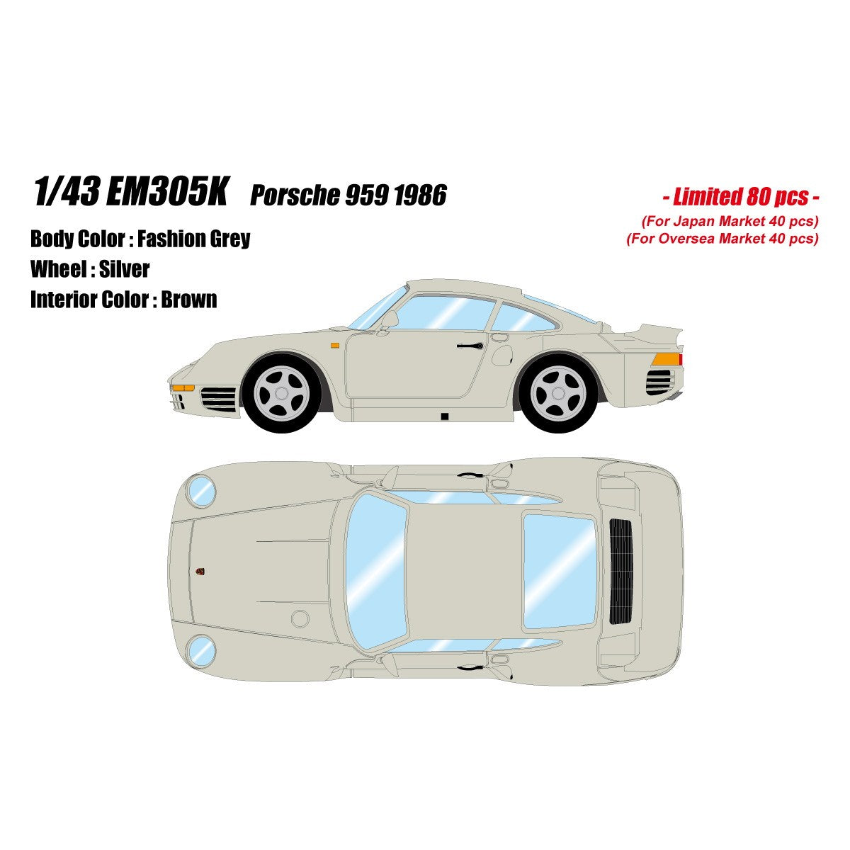 【予約安心出荷】[MDL] 1/43 Porsche(ポルシェ) 959 1986 ファッショングレー 完成品 ミニカー(EM305K) EIDOLON(アイドロン)(2027年2月)