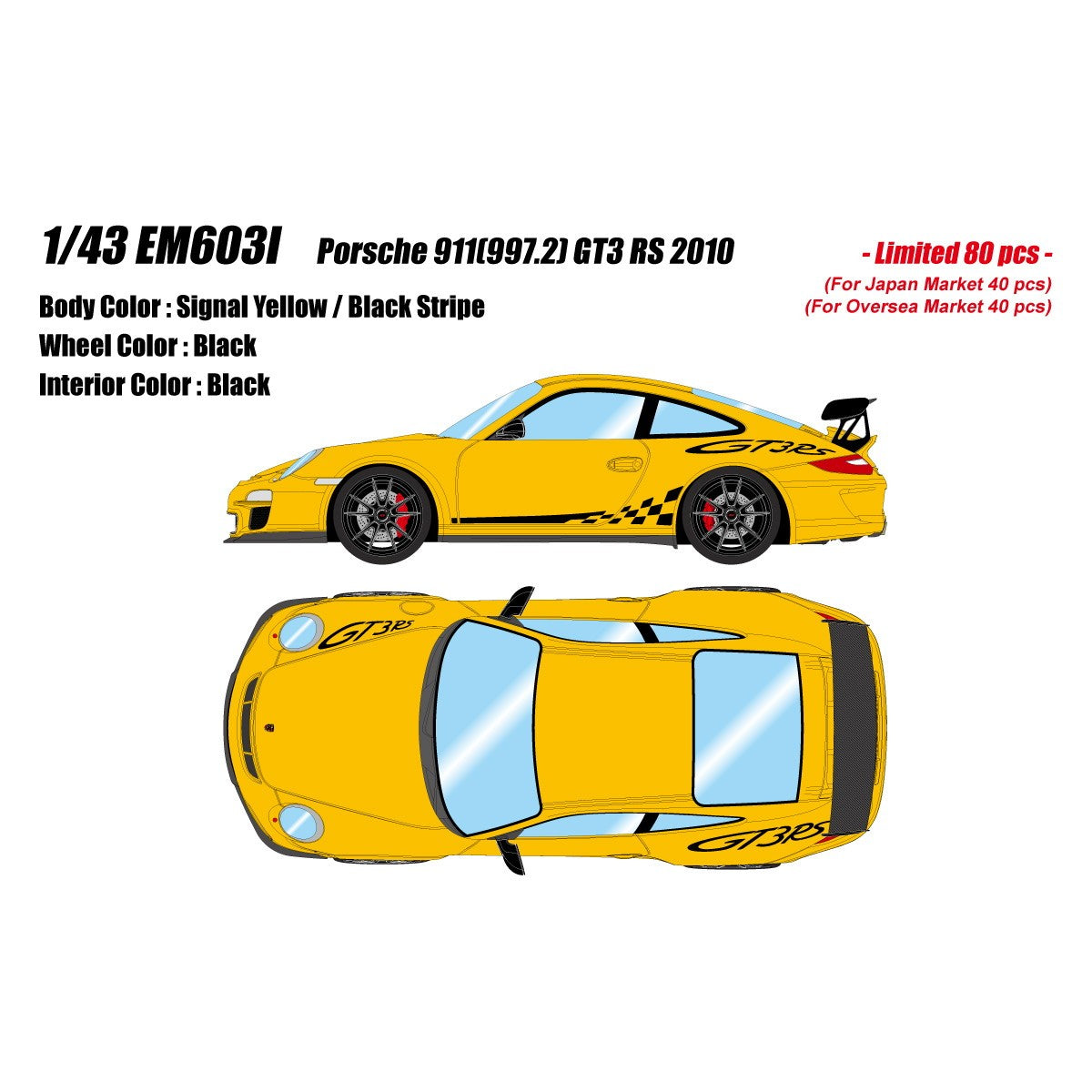 【予約安心出荷】[MDL] 1/43 Porsche(ポルシェ) 911(997.2) GT3 RS 2010 シグナルイエロー/ブラックストライプ 完成品 ミニカー(EM603I) EIDOLON(アイドロン)(2027年2月)