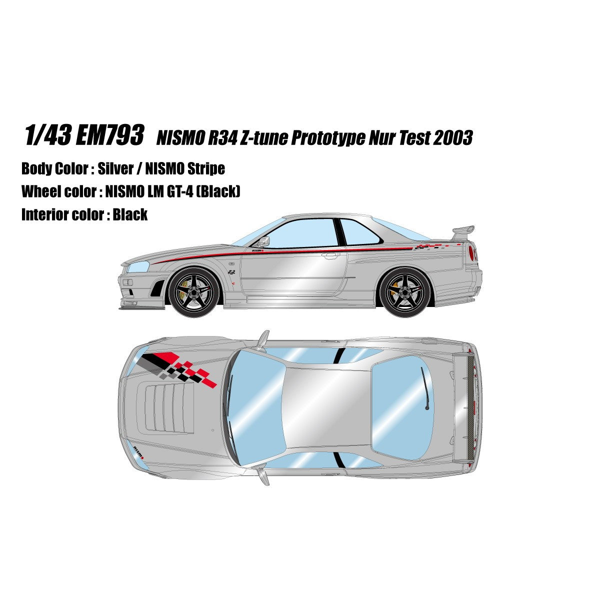 【予約安心出荷】[MDL] 1/43 NISMO(ニスモ) R34 Z-tune Prototype Nur Test 2003 シルバー/ニスモストライプ 完成品 ミニカー(EM793) EIDOLON(アイドロン)(2027年2月)