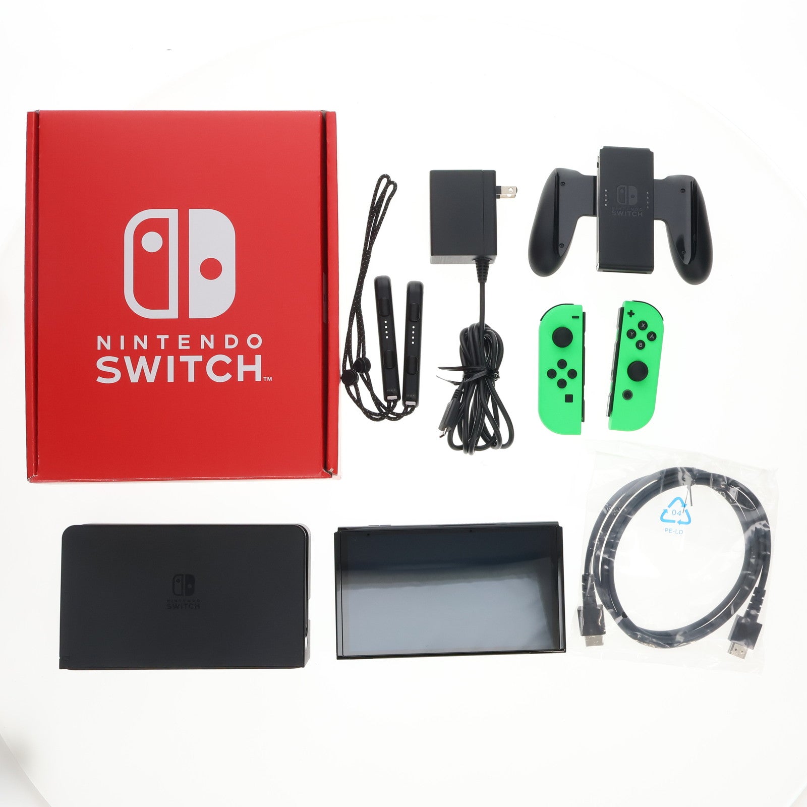 【中古即納】[Switch] (本体) マイニンテンドーストア限定 Nintendo Switch(ニンテンドースイッチ) 有機ELモデル カスタマイズ Joy-Con(L)/(R) ネオングリーン Joy-Conストラップ ブラック 任天堂(HEG-S-KAYAA)(20211008)