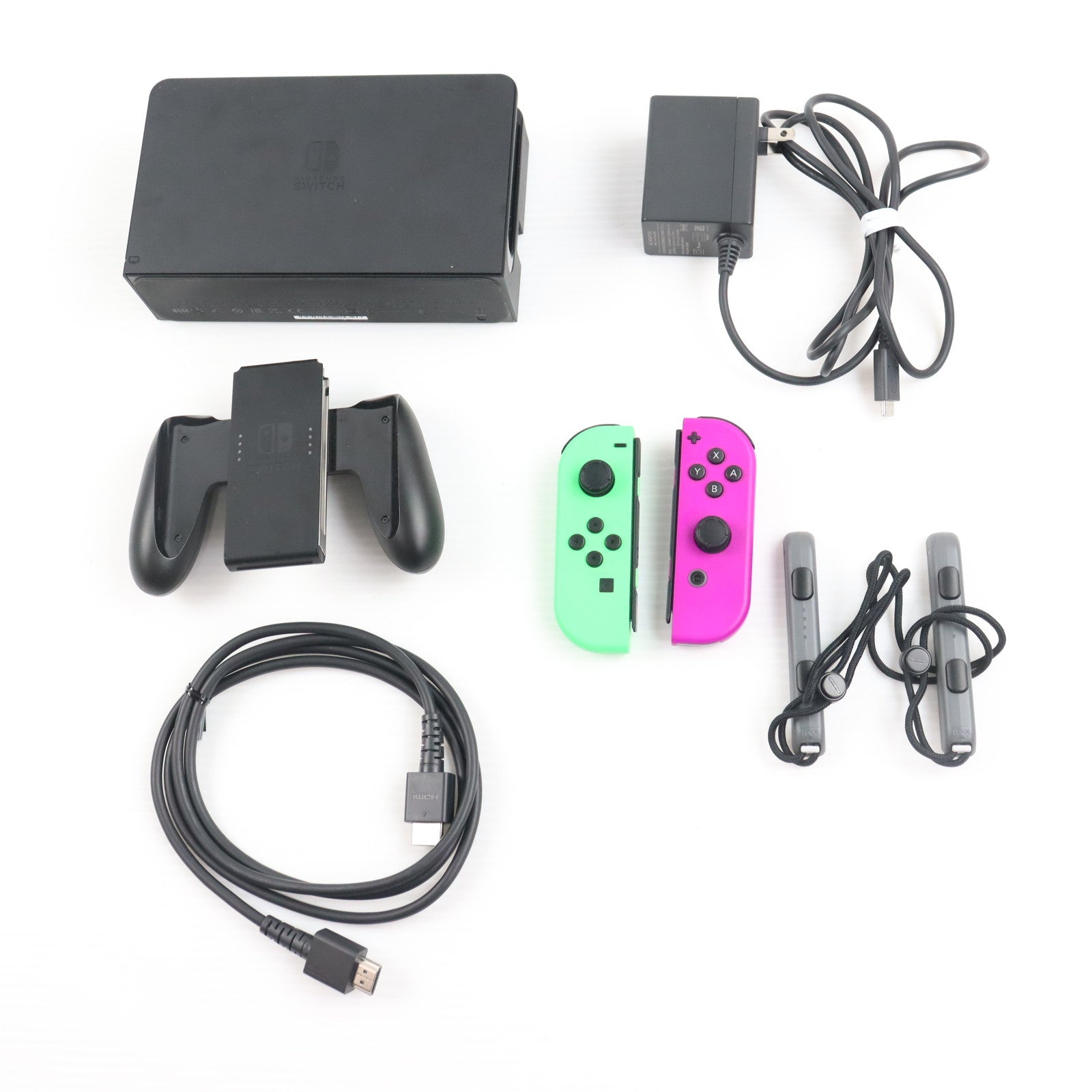 【中古即納】[Switch] (本体) マイニンテンドーストア限定 Nintendo Switch(ニンテンドースイッチ) 有機ELモデル カスタマイズ Joy-Con(L) ネオングリーン/(R) ネオンパープル Joy-Conストラップ ブラック 任天堂(HEG-S-KAYAA)(20211008)