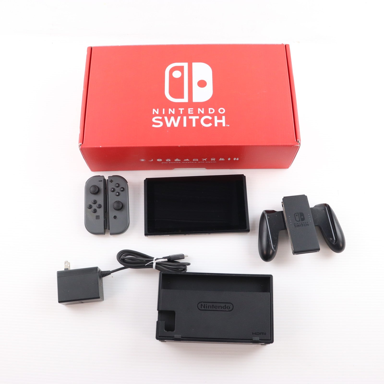 【中古即納】[Switch] (本体) マイニンテンドーストア限定 Nintendo Switchカスタマイズ Joy-Con(L)/R グレー Joy-Conストラップ ブラック 任天堂(HAC-S-KAAAA)(20170303)
