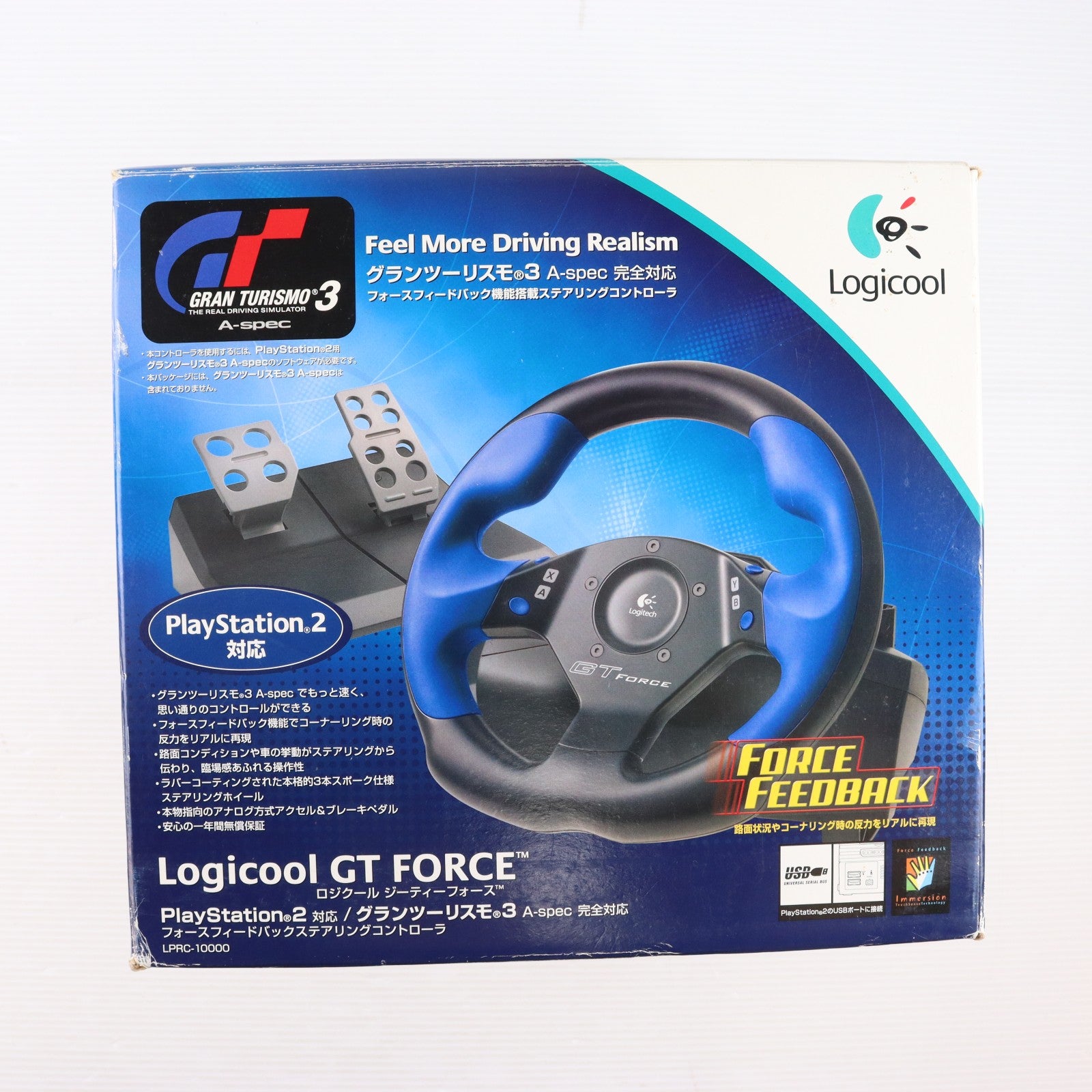 【中古即納】[ACC][PS2] GT FORCE(GTフォース) フォースフィードバックステアリングコントローラ Logicool(ロジクール)(LPRC-10000)(20010428)
