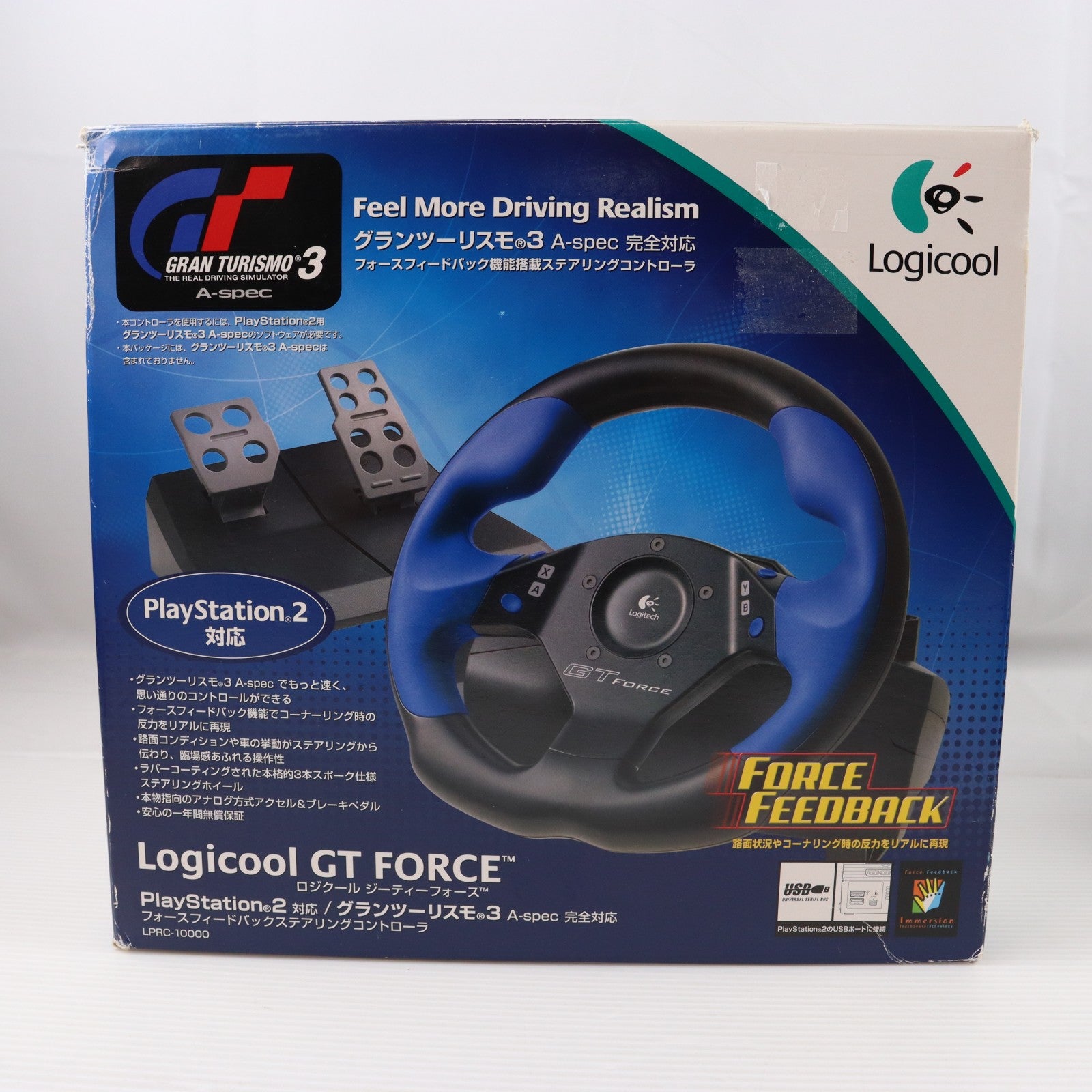 【中古即納】[ACC][PS2] GT FORCE(GTフォース) フォースフィードバックステアリングコントローラ Logicool(ロジクール)(LPRC-10000)(20010428)