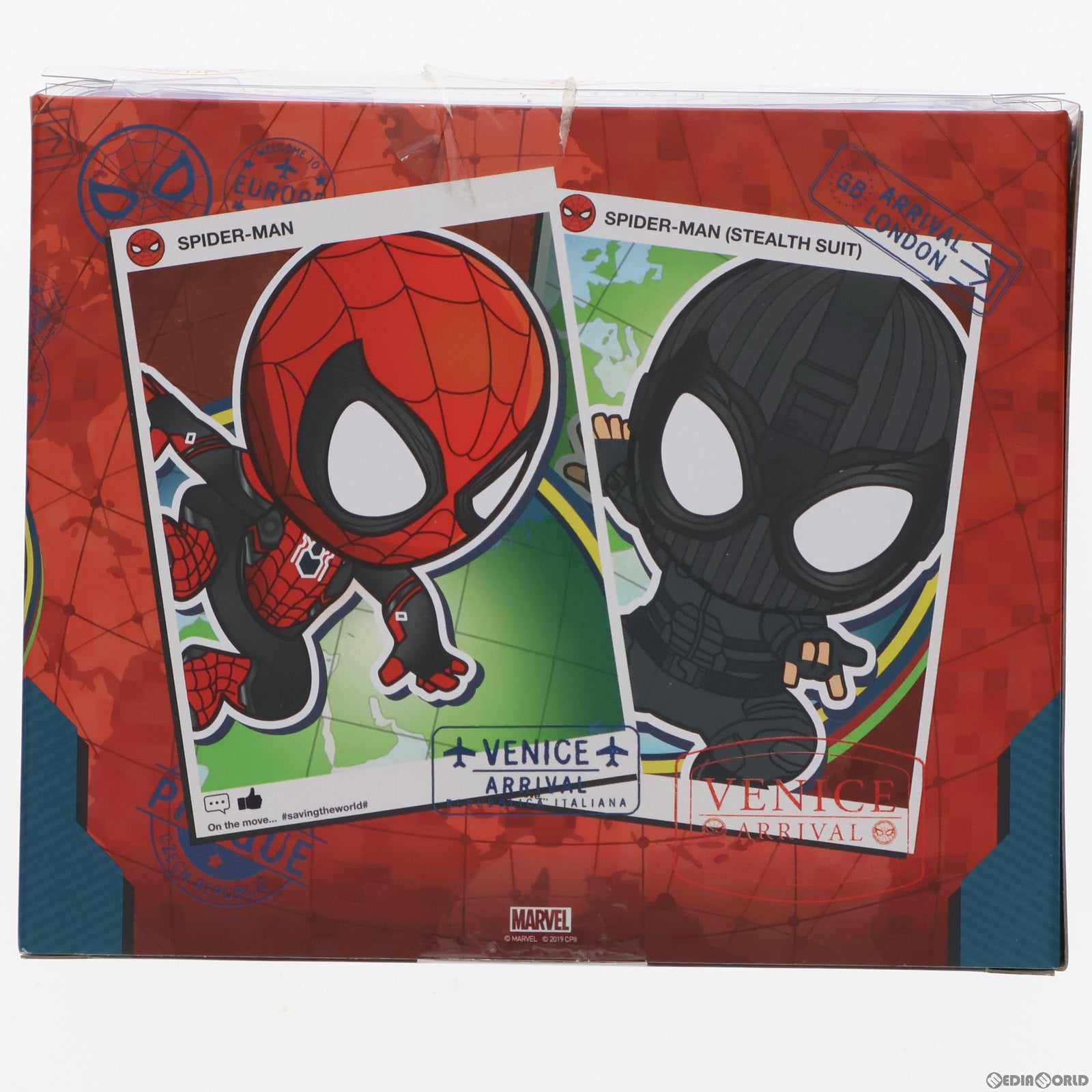 【中古即納】[FIG]コスベイビー サイズS スパイダーマン(壁はりつき版)&スパイダーマン(ステルススーツ版) 2体セット  スパイダーマン:ファー・フロム・ホーム」 コスベイビー サイズS 完成品 フィギュア(COSB634) ホットトイズ(20190831)