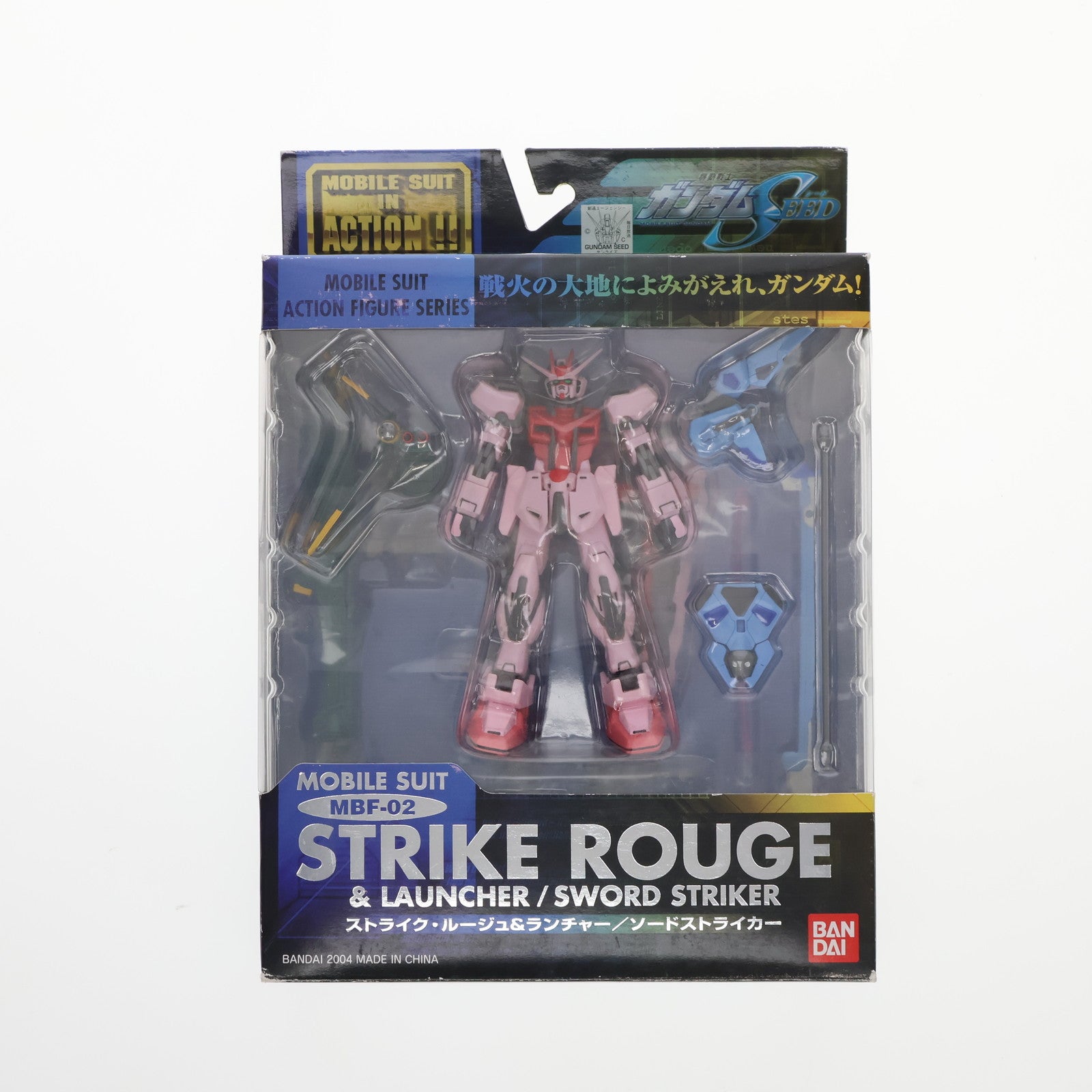 【中古即納】[FIG] MS IN ACTION!!(モビルスーツ・イン・アクション) MBF-02 ストライクルージュ ランチャー/ソードストライカー 機動戦士ガンダムSEED(シード) 完成品 可動フィギュア バンダイ(20040831)