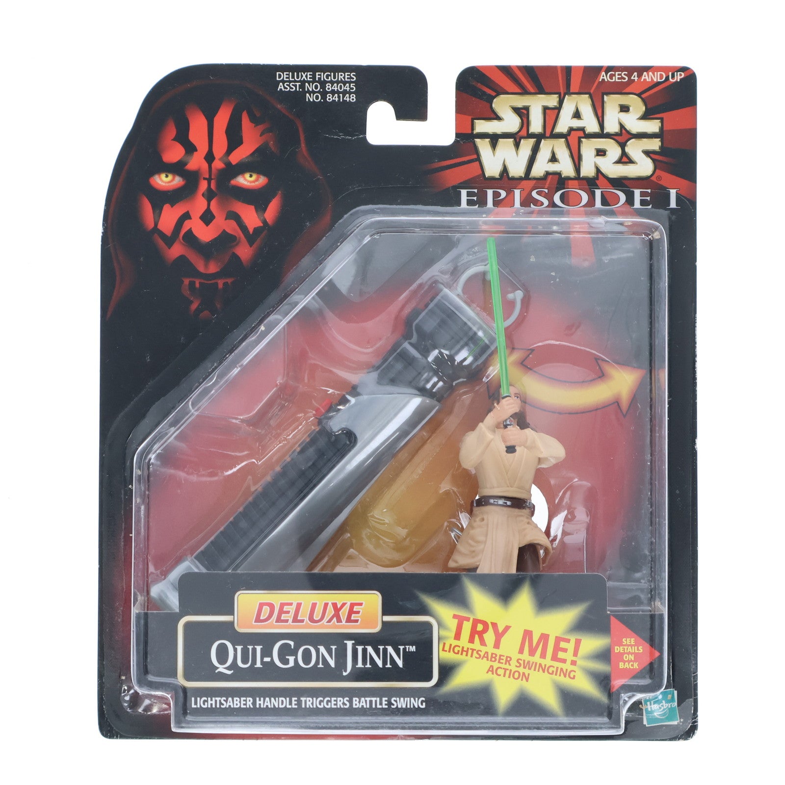 【中古即納】[FIG] Deluxe クワイ=ガン・ジン Lightsaber Handle Triggers Battle Swing STAR WARS(スター・ウォーズ) エピソード1/ファントム・メナス 完成品 可動フィギュア(84148) ハズブロ(19981231)
