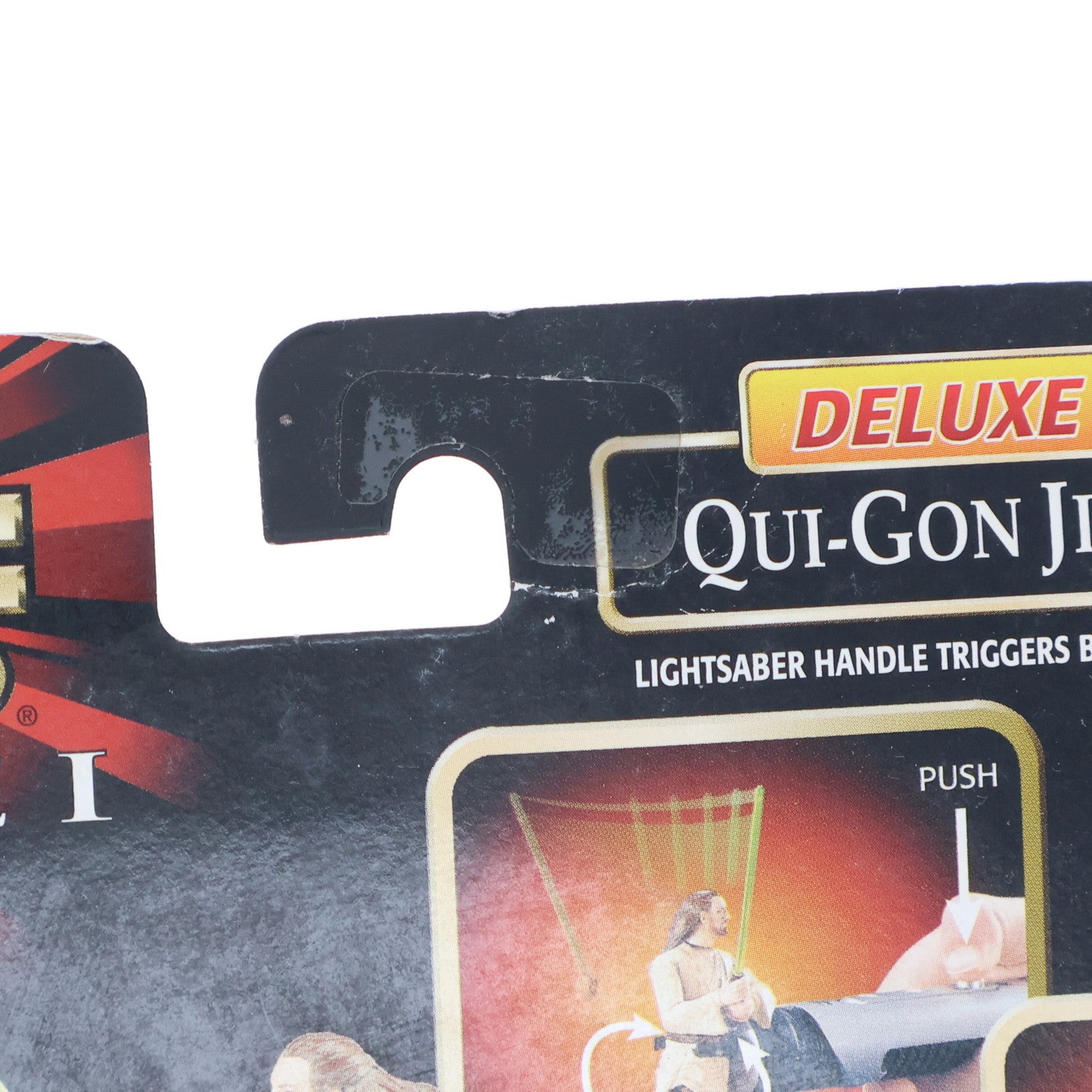 【中古即納】[FIG] Deluxe クワイ=ガン・ジン Lightsaber Handle Triggers Battle Swing STAR WARS(スター・ウォーズ) エピソード1/ファントム・メナス 完成品 可動フィギュア(84148) ハズブロ(19981231)