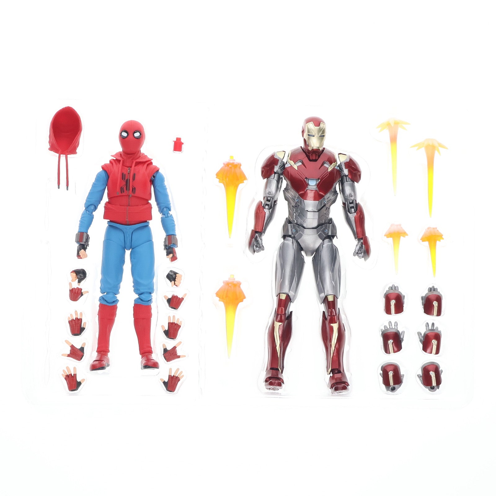【中古即納】[FIG] 魂ウェブ商店限定 S.H.Figuarts(フィギュアーツ) スパイダーマン(ホームカミング) ホームメイドスーツver. & アイアンマン マーク47 完成品 可動フィギュア バンダイ(20171231)
