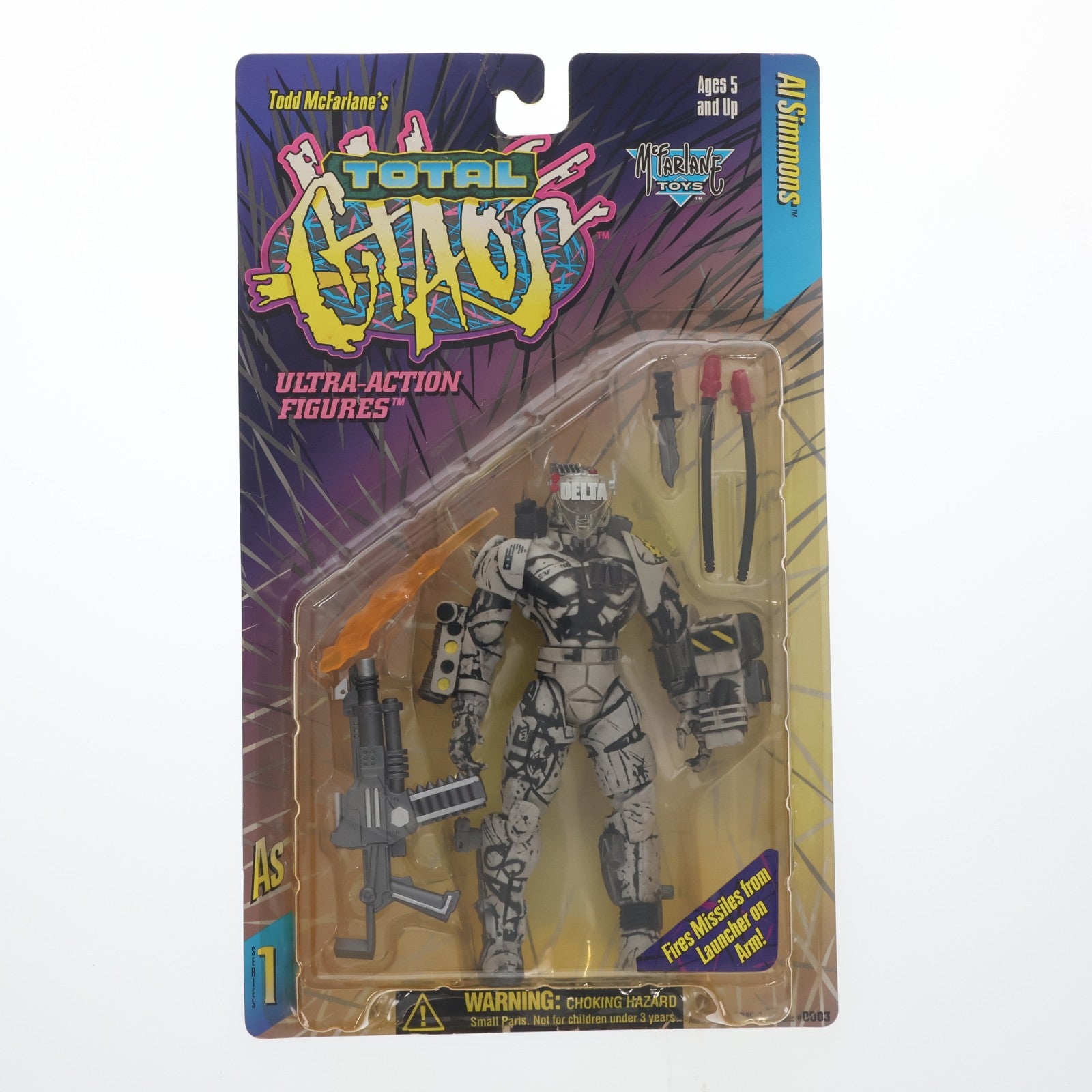【中古即納】[FIG] ウルトラアクションフィギュア シリーズ1 AL SIMMONS(アル・シモンズ)(白) TOTAL CHAOS(トータルカオス) 完成品 可動フィギュア マクファーレン・トイズ(19961231)