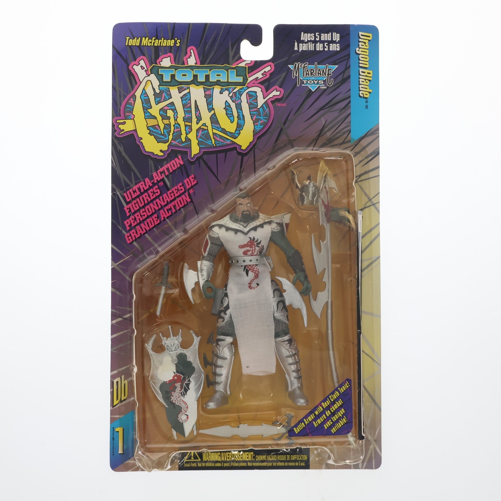 【中古即納】[FIG] トータル・カオス・ウルトラ・アクションフィギュア Dragon Blade(ドラゴン・ブレード) 鎧シルバー TOTAL CHAOS シリーズ1 完成品 可動フィギュア マクファーレン・トイズ/レッズ(19961231)
