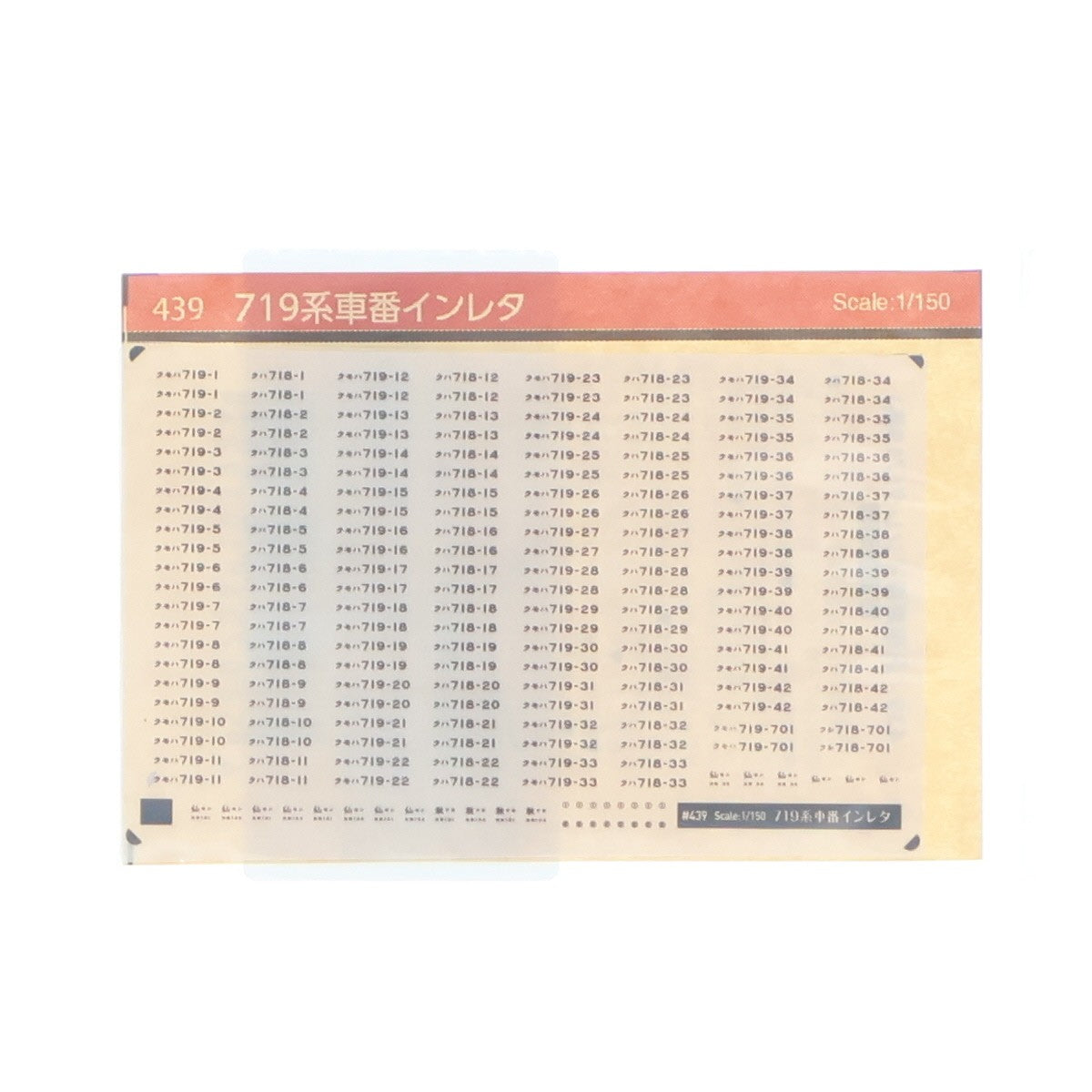 【中古即納】[RWM] 439 719系車番インレタ Nゲージ 鉄道模型 世田谷総合車輌センター(20220331)