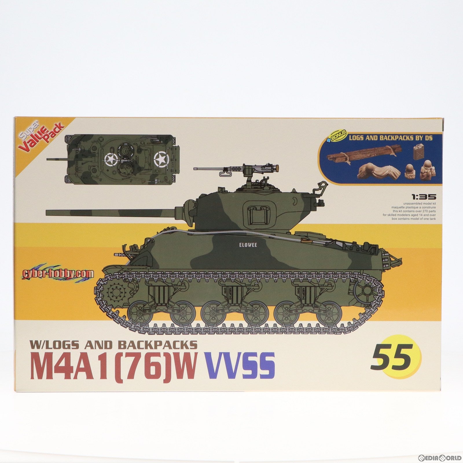 【中古即納】[PTM]1/35 WW.II アメリカ軍 M4A1 76 W VVSS シャーマン プラモデル(CH9155) サイバーホビー(20170311)