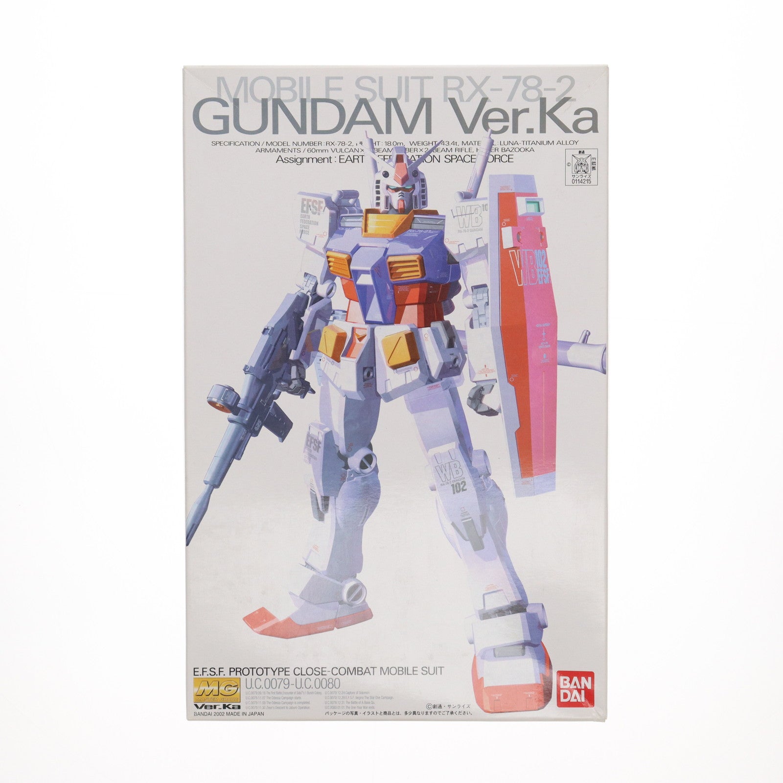 【中古即納】[PTM] MG 1/100 RX-78-2 ガンダム Ver.Ka 機動戦士ガンダム プラモデル(0114215) バンダイ(20021231)