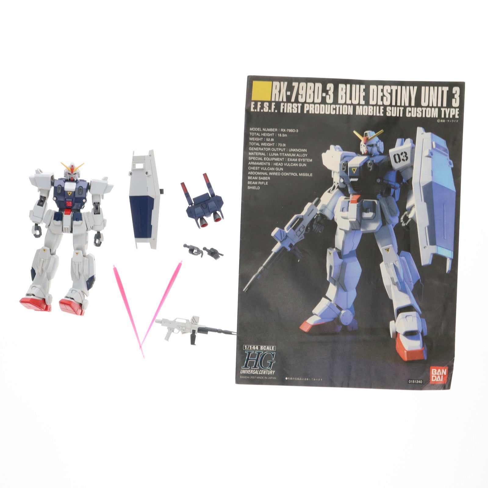 【中古即納】[PTM] HGUC 1/144 RX-79BD-3 ブルーディスティニー 3号機 機動戦士ガンダム外伝 THE BLUE DESTINY プラモデル(0151240) バンダイ(20070930)