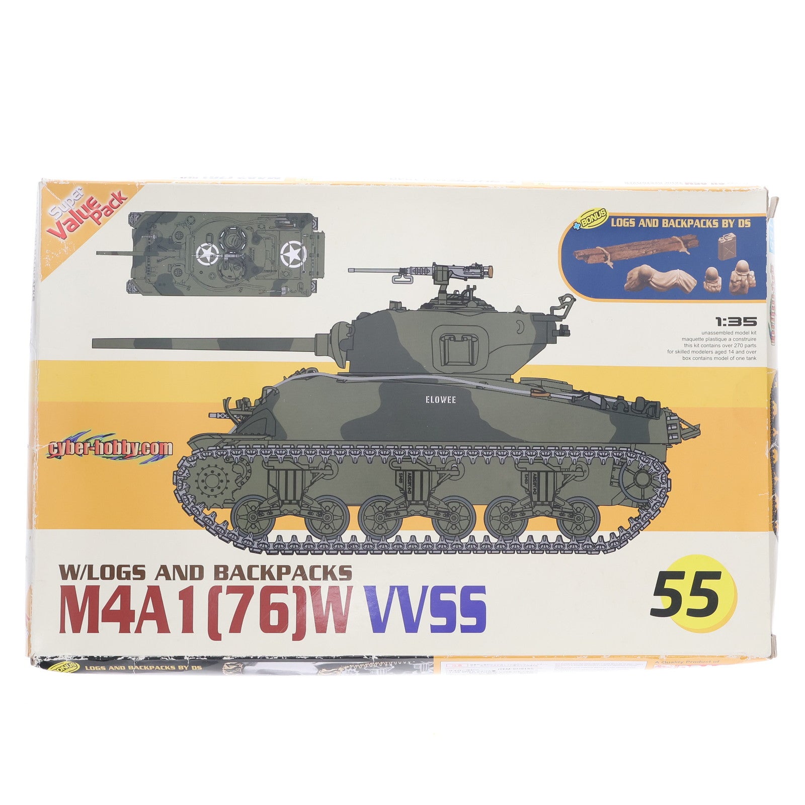 【中古即納】[PTM] 1/35 WW.II アメリカ軍 M4A1 76 W VVSS シャーマン プラモデル(CH9155) サイバーホビー(20170311)