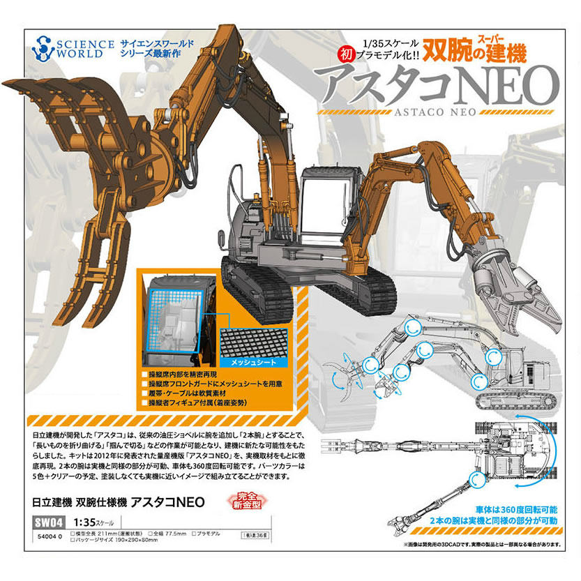 【中古即納】[PTM] 1/35 日立建機 双腕仕様機 アスタコNEO プラモデル(SW04) ハセガワ(20191110)