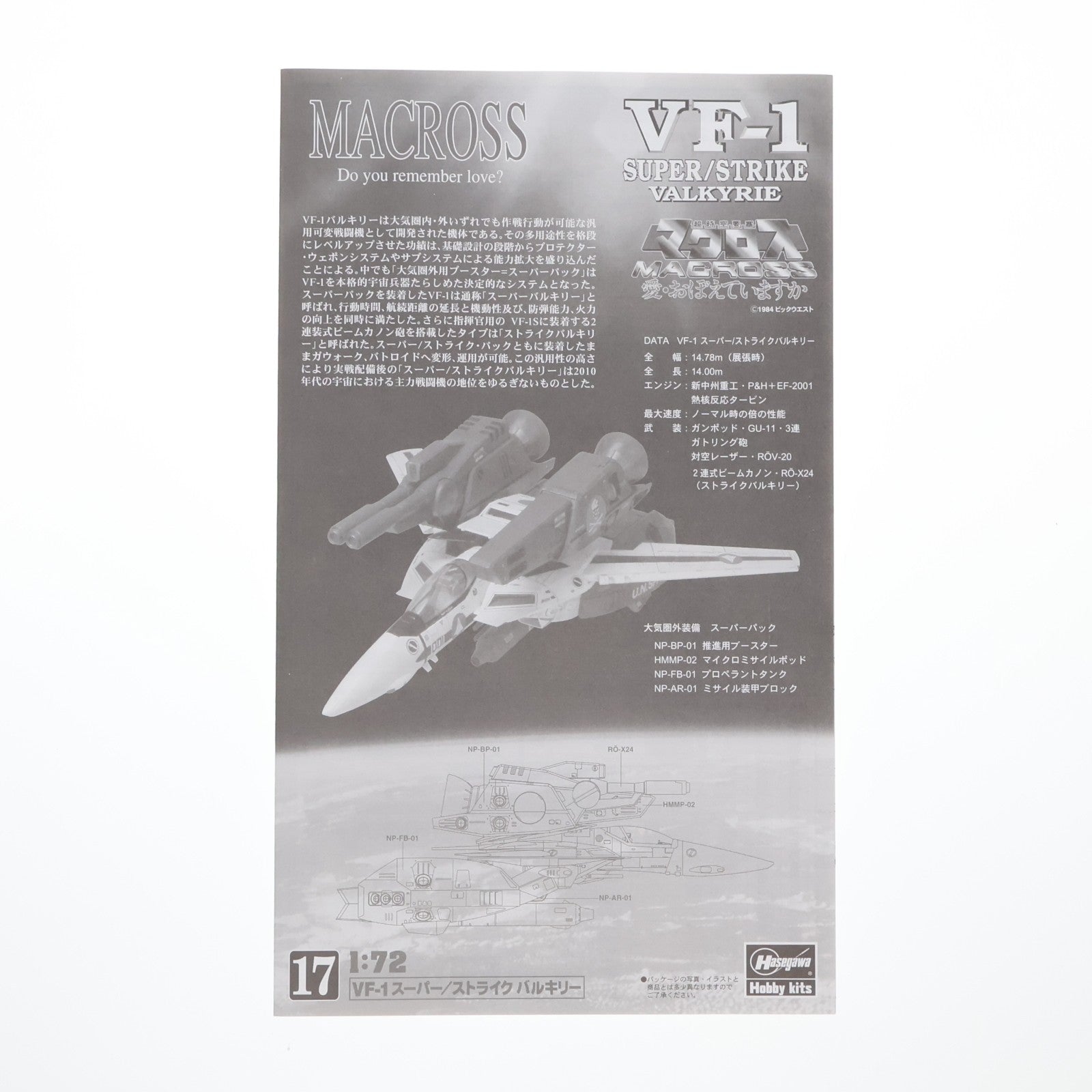 【中古即納】[PTM] 1/72 VF-1 スーパー/ストライク バルキリー 超時空要塞マクロス 愛・おぼえていますか シリーズNo.17 プラモデル(65717) ハセガワ(20200116)
