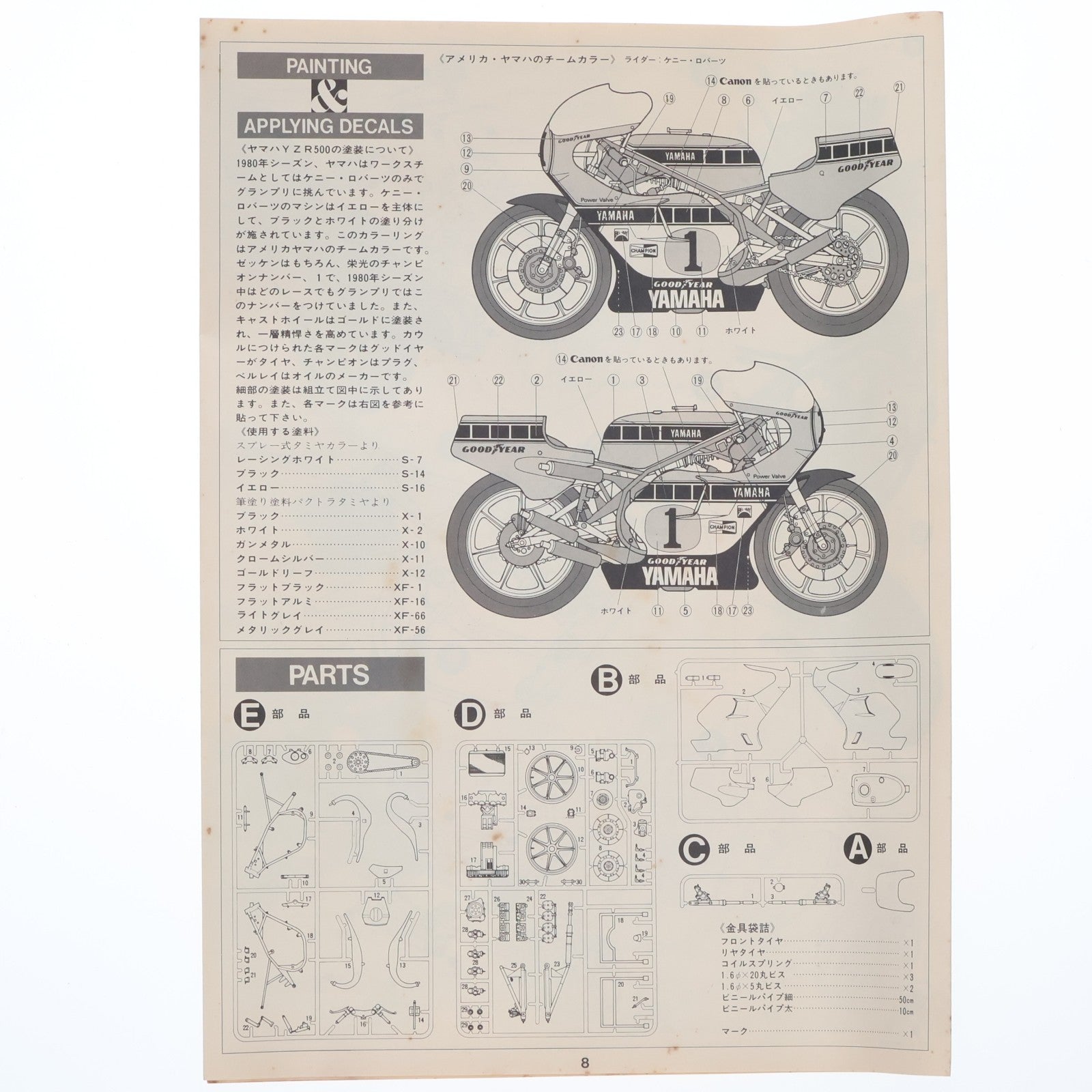 【中古即納】[PTM] オートバイシリーズ No.1 1/12 ヤマハYZR500グランプリレーサー プラモデル(1401) タミヤ(19811231)